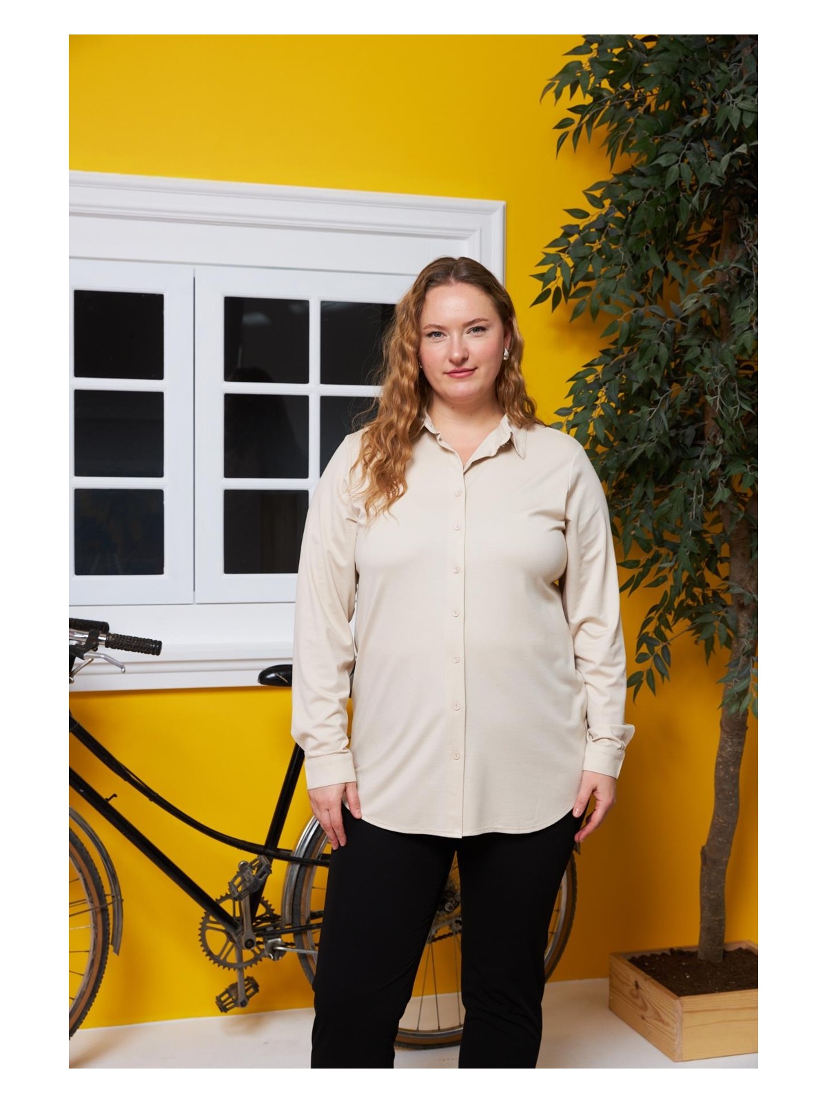 Rmg Büyük Beden Dökümlü Örme Modal Iplik Gömlek Oliv - Görsel 4