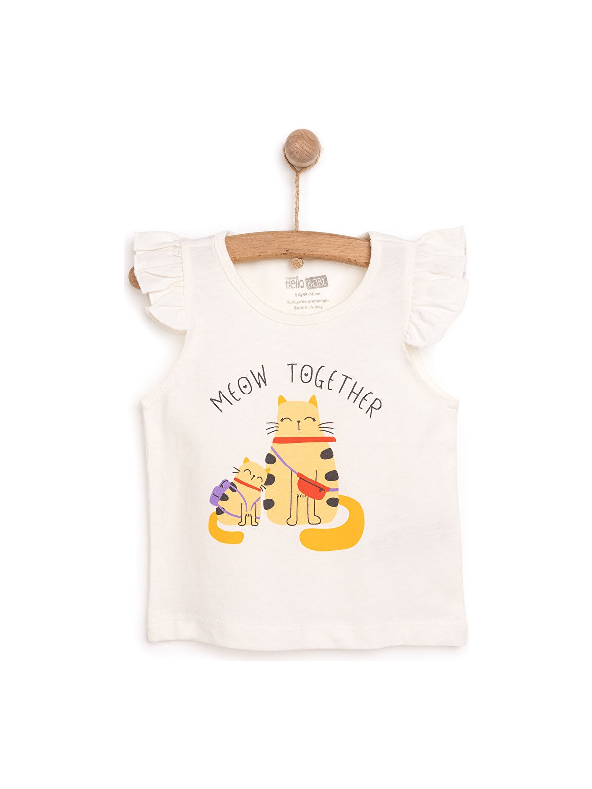 HelloBaby Basic Kız Kedi Baskılı Atlet T-Shirt Kız Bebek