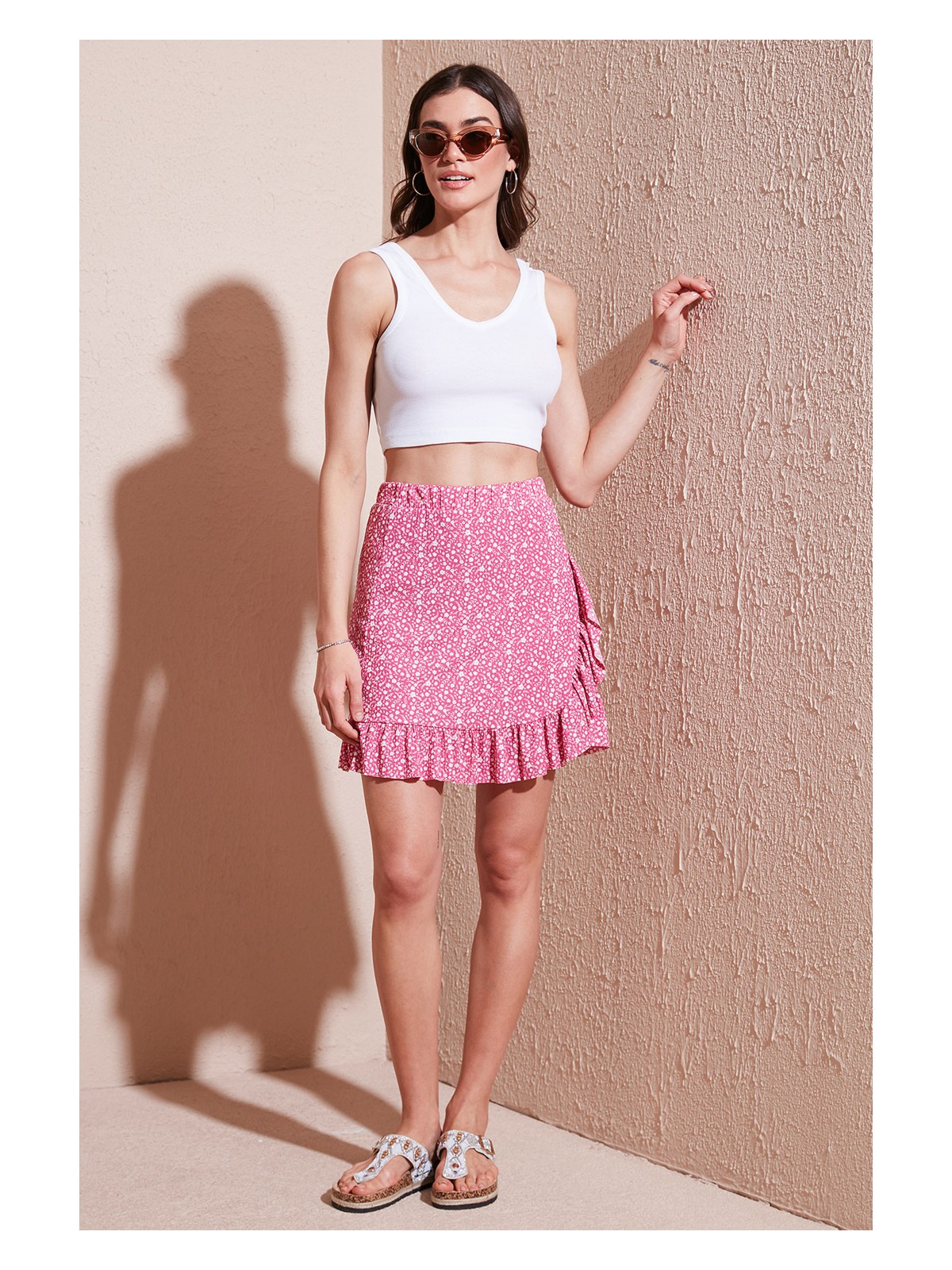 Lela Desenli Volanlı Yüksek Bel Dar Kesim Etek Bayan ETEK 5864152 - Görsel 5