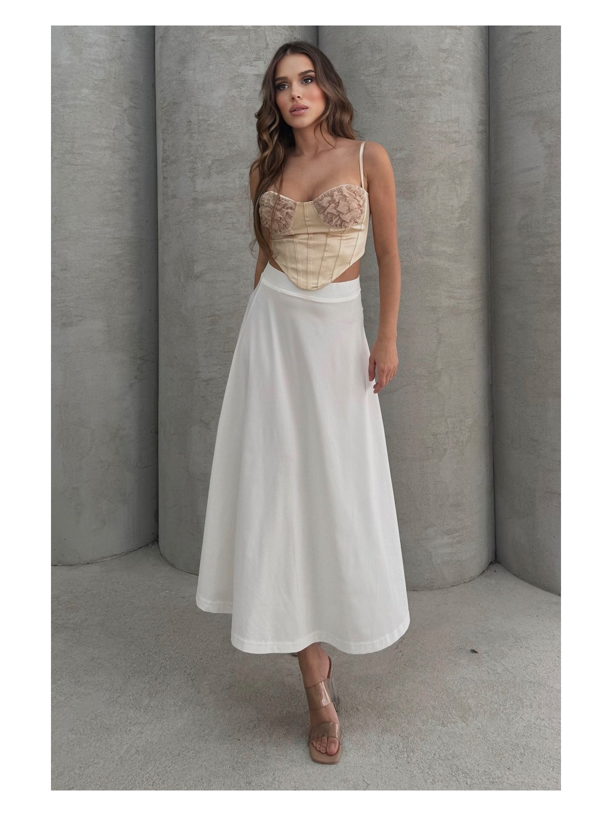 Lesa Wear Beyaz Puf Scuba Kloş Lastikli Uzun Etek S Kadın İçin Modern Tasarım