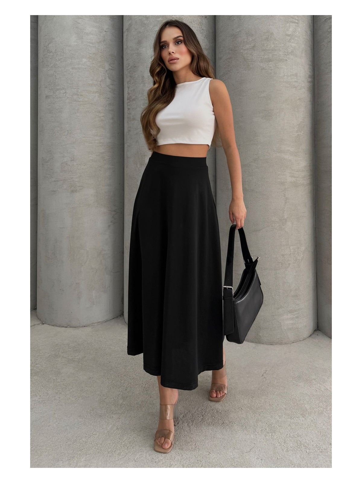 Lesa Wear Beyaz Puf Scuba Kloş Lastikli Uzun Etek S Kadın İçin Modern Tasarım - Görsel 4