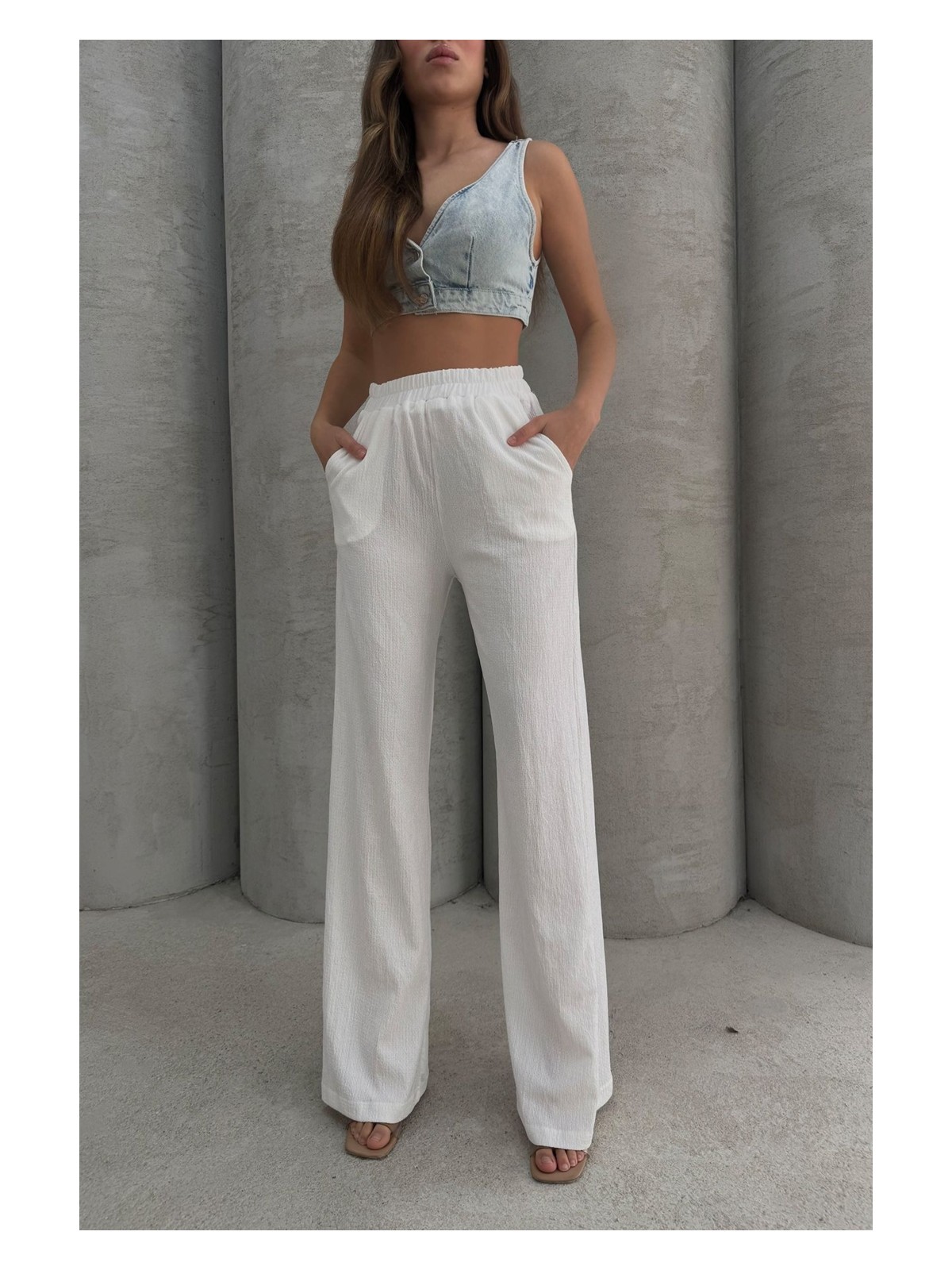 Lesa Wear Yumuşacık Yüksel Bel Geniş Paça Likralı Jarse Pantolon Flared - Görsel 3