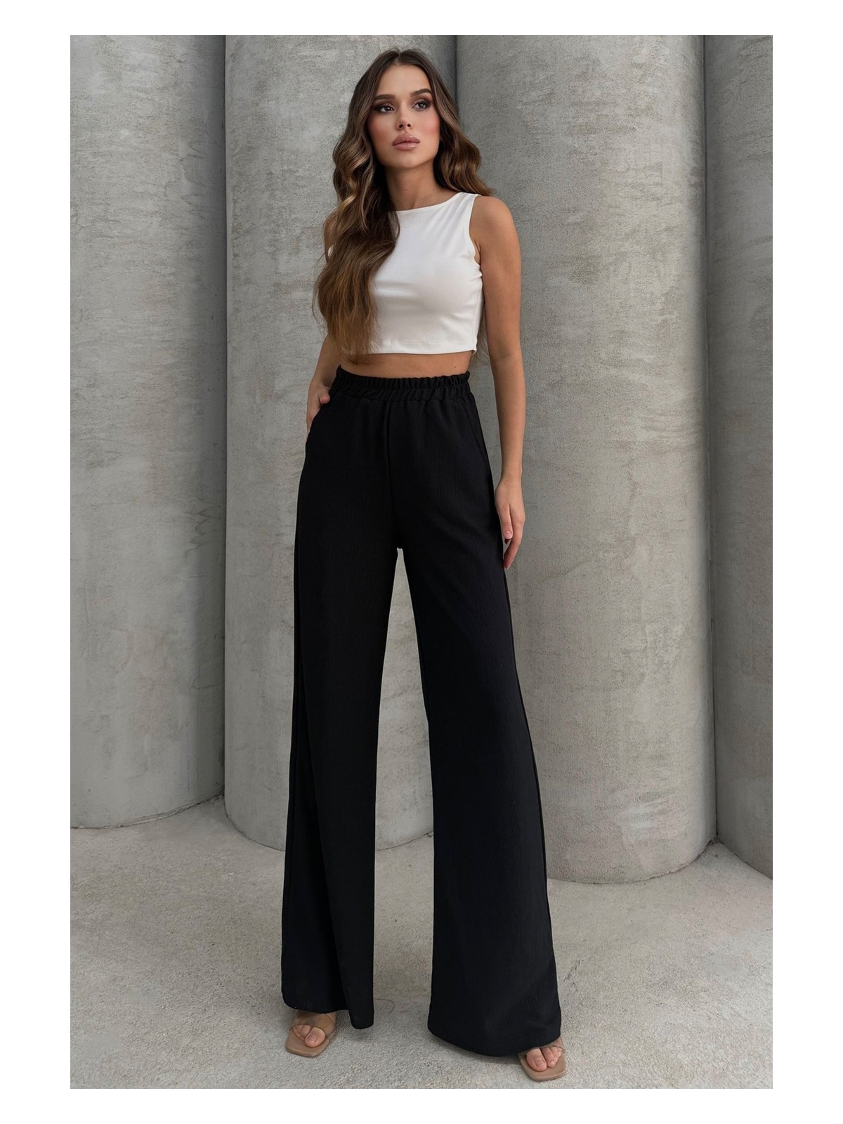 Lesa Wear Yumuşacık Yüksel Bel Geniş Paça Likralı Jarse Pantolon Flared