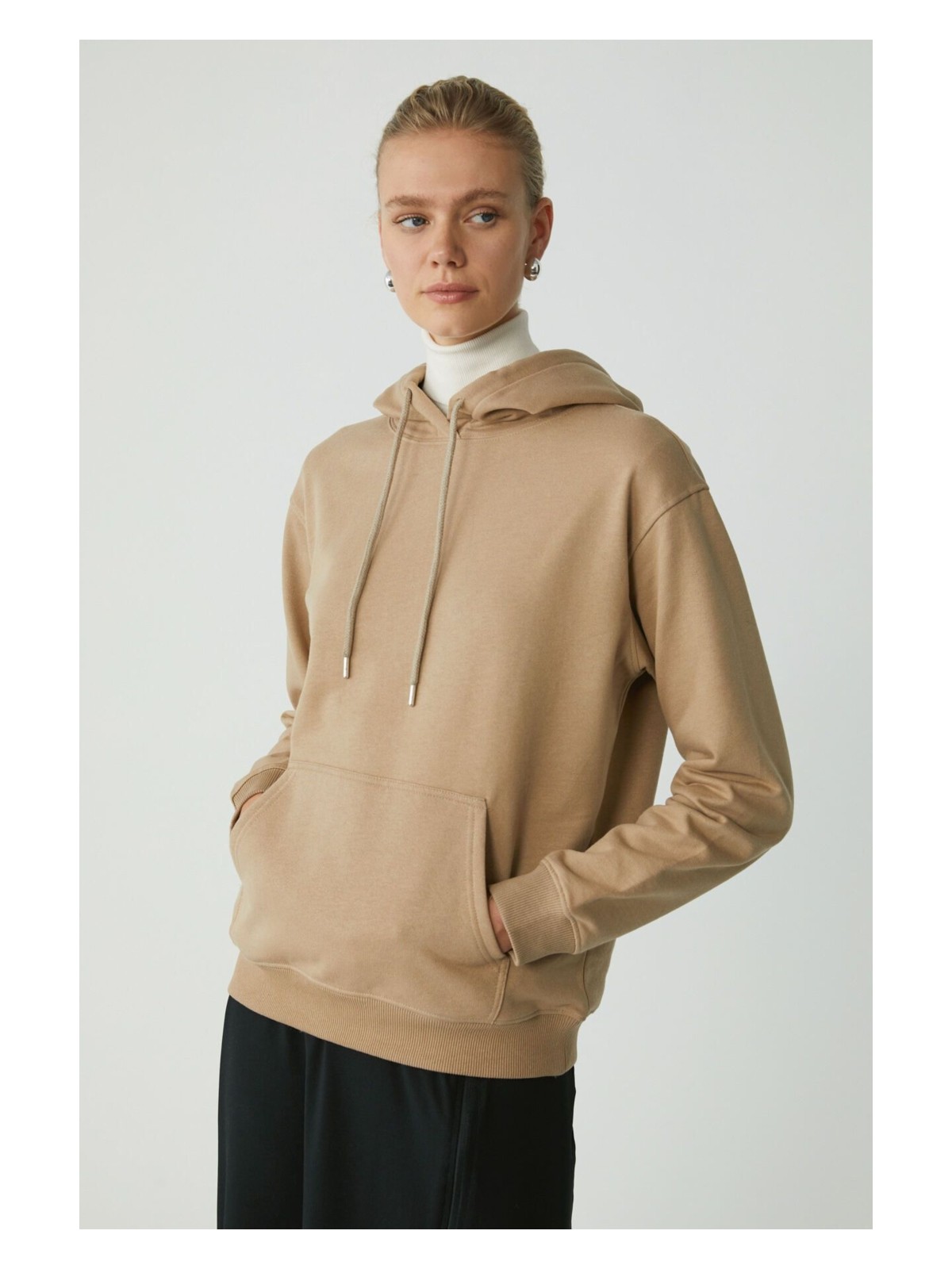 Ethiquet Abelıa Kadın Pamuklu Içi Polarlı Yumuşacık Kalın Kumaşlı Kapüşonlu Örme Grimelanj Sweatshirt - Görsel 6