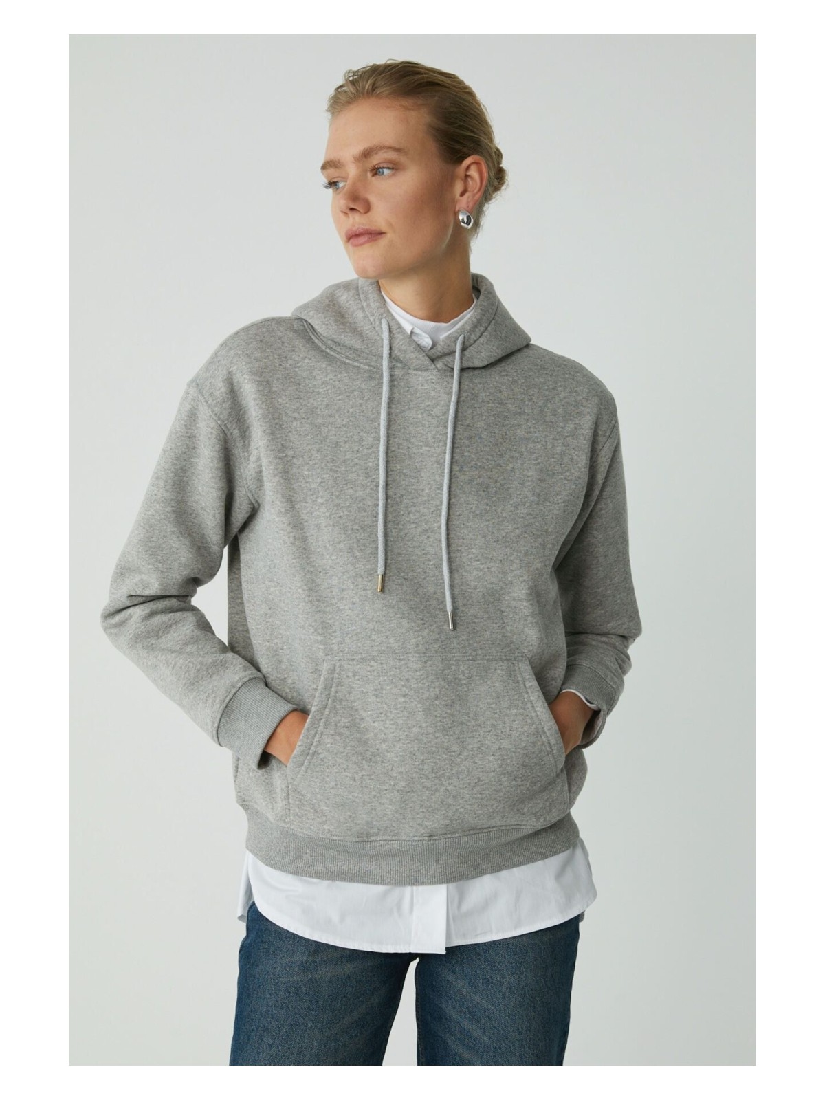 Ethiquet Abelıa Kadın Pamuklu Içi Polarlı Yumuşacık Kalın Kumaşlı Kapüşonlu Örme Grimelanj Sweatshirt