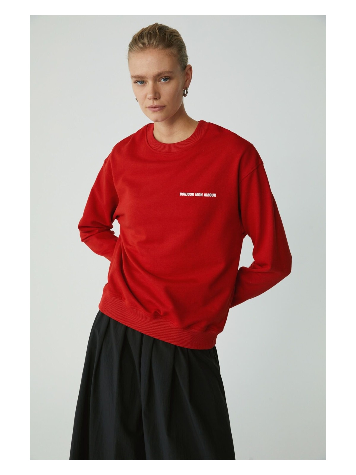 Obm Sandra Kadın Pamuklu Içi Polarlı Yumuşacık Baskılı Yuvarlak Yaka Comfort Mavi Sweatshirt - Görsel 4