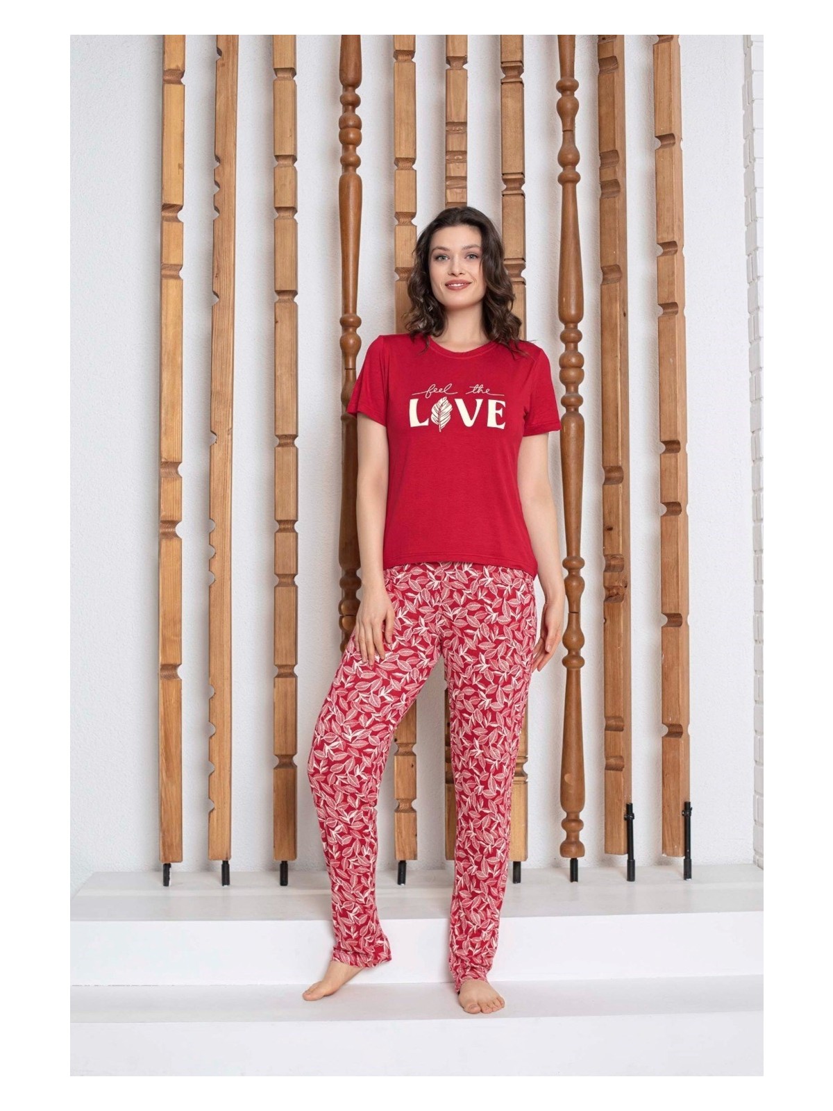 Guava Kadın Düğmesiz Bisiklet Yaka Viskon Yazlık Kısa Kol Cepli Pijama Takımı - Görsel 6