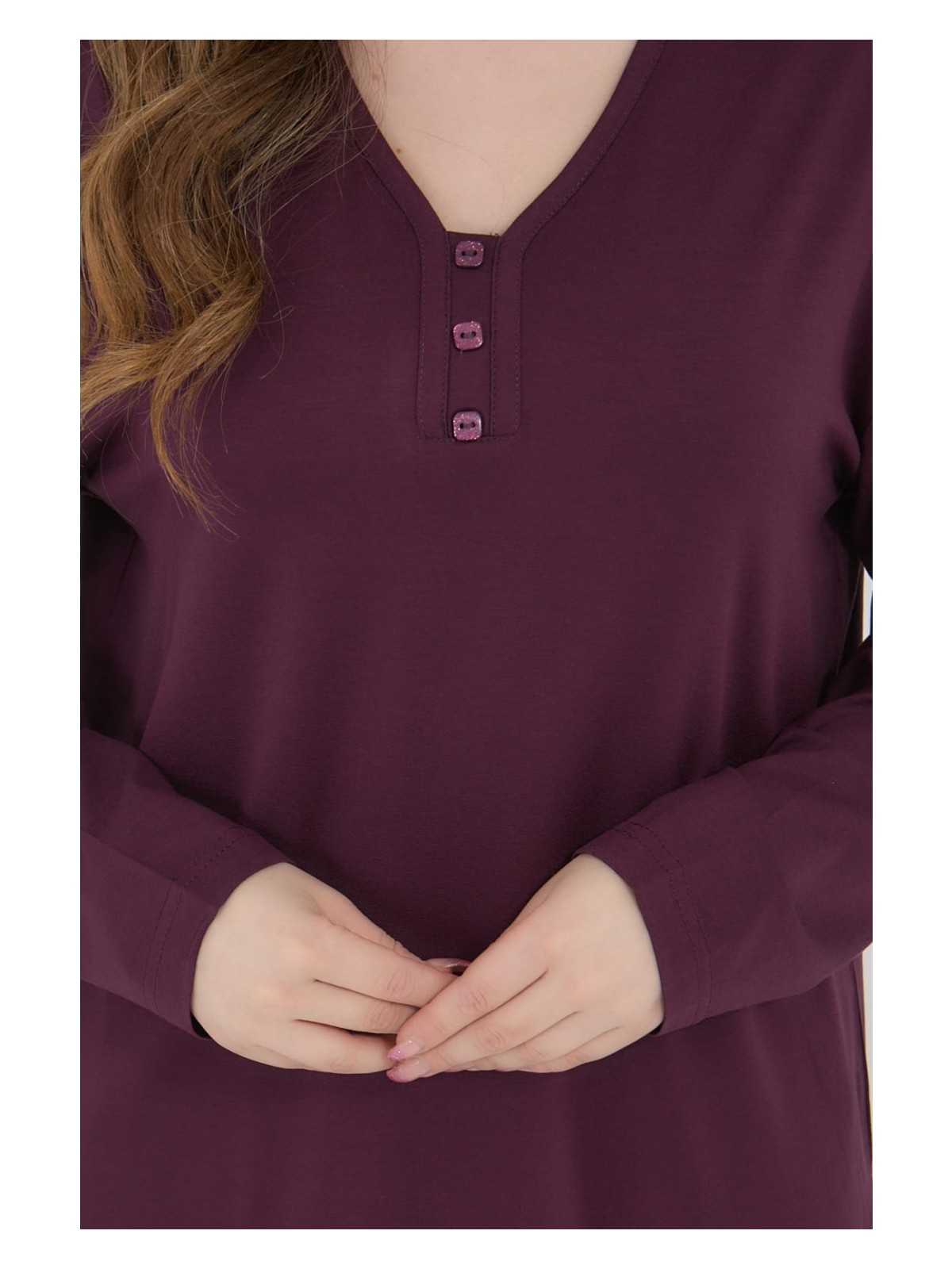 Fresh Moda Kadın V Yaka Likralı Büyük Beden Orta Yaş Anne Penye Bluz - Görsel 4