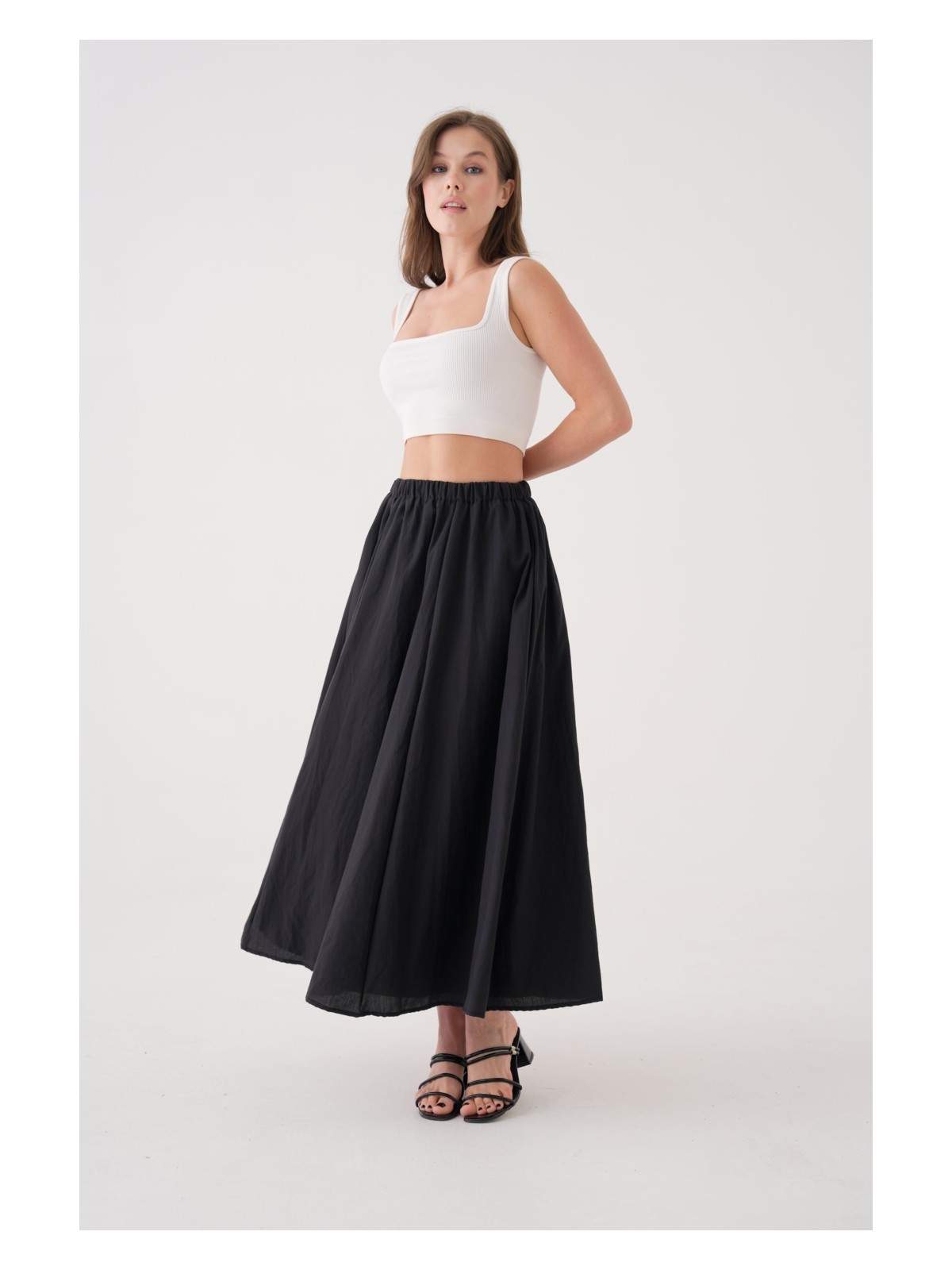 Minaaise Kadın Çağla Vual Kumaş Kırışık Uzun Astarlı Etek 29062 - Görsel 9