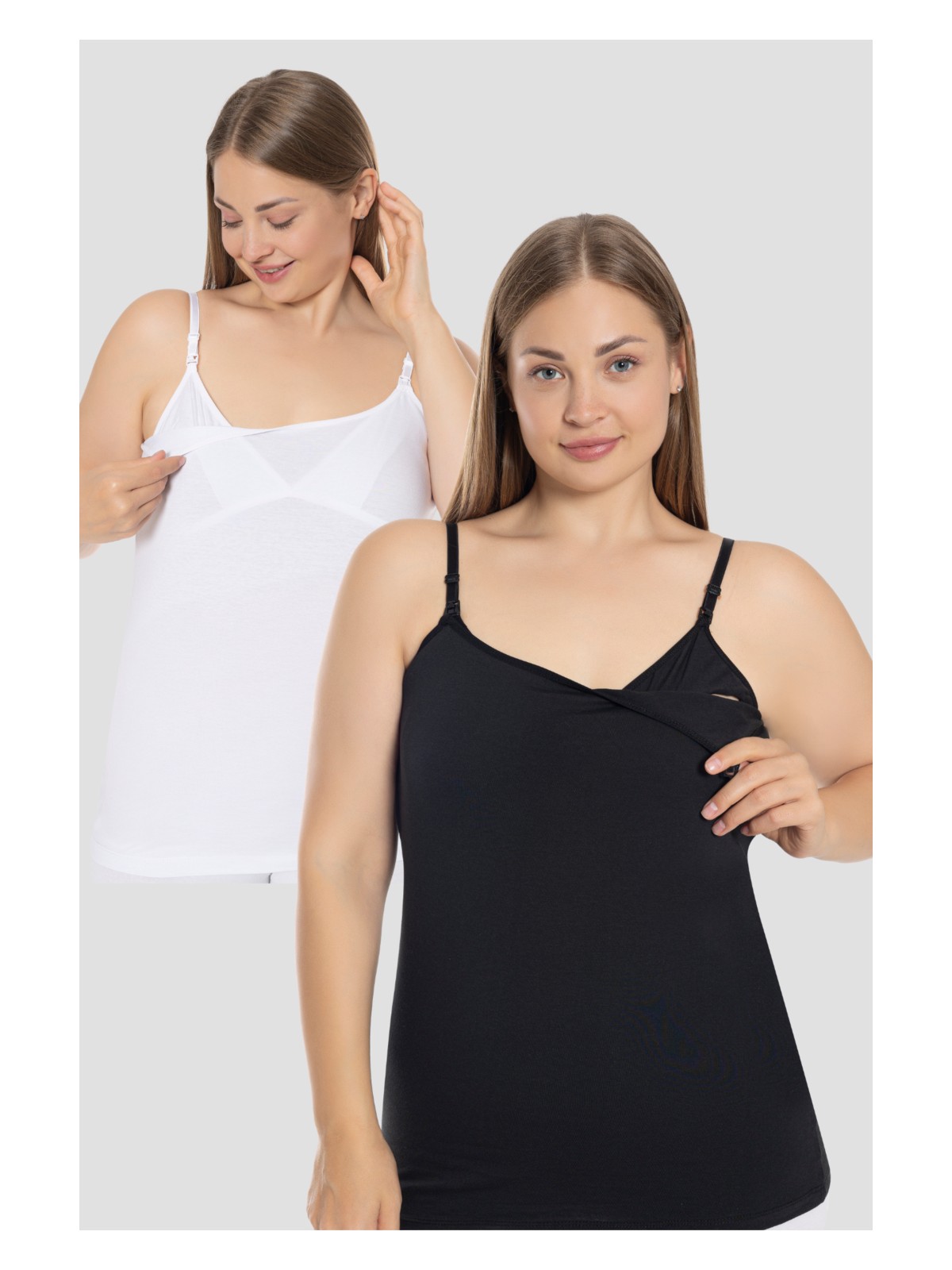 Arma Yıldız Beyaz-Siyah 2'li Kadın Emzirme Atleti Pamuklu Likralı