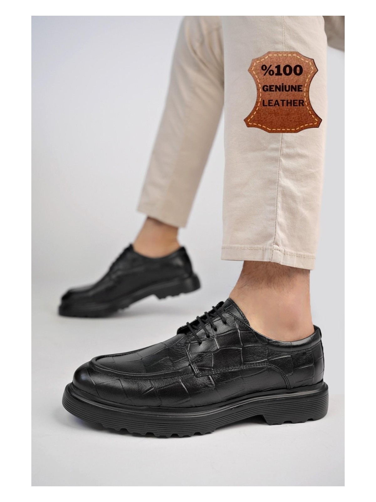 Muggo Norman Garantili Günlük Klasik Deri Casual Rahat Ortopedik Kalın Taban Erkek Ayakkabı - Görsel 3