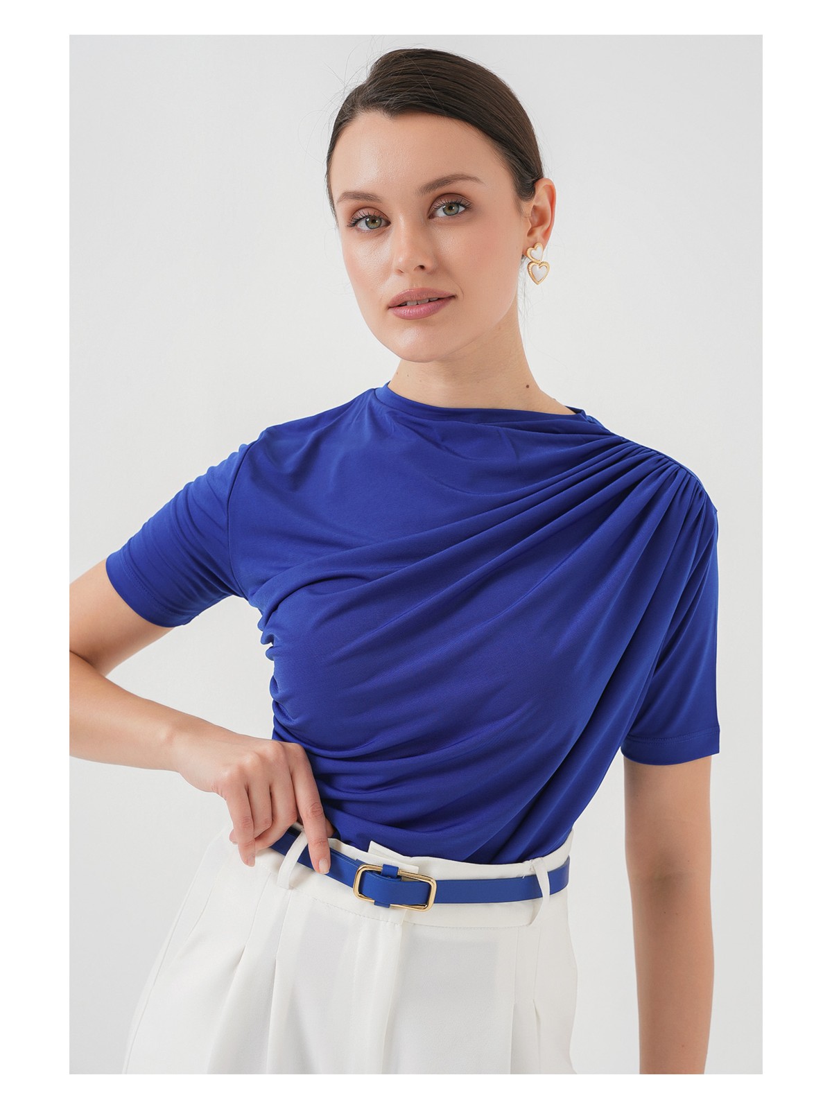 Bigdart Büzgü Detaylı Kısa Kol Sandy Bluz 945 - Saks