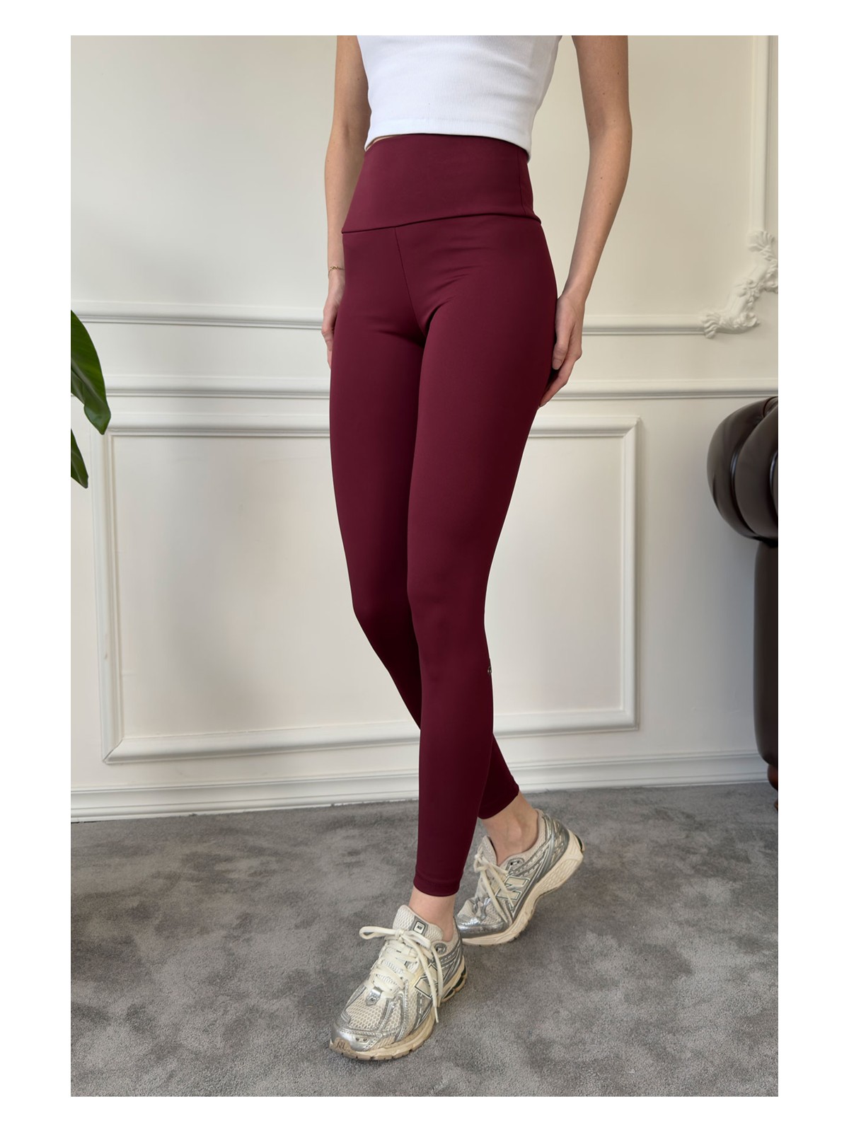 Magarde Yüksek Bel Çelik Tayt- Bordo