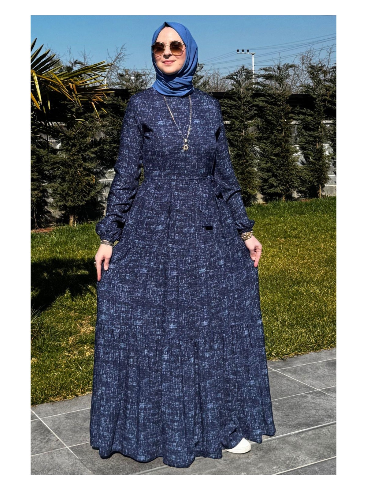 Rabia Şamlı Kot Efektli Elbise Lacivert