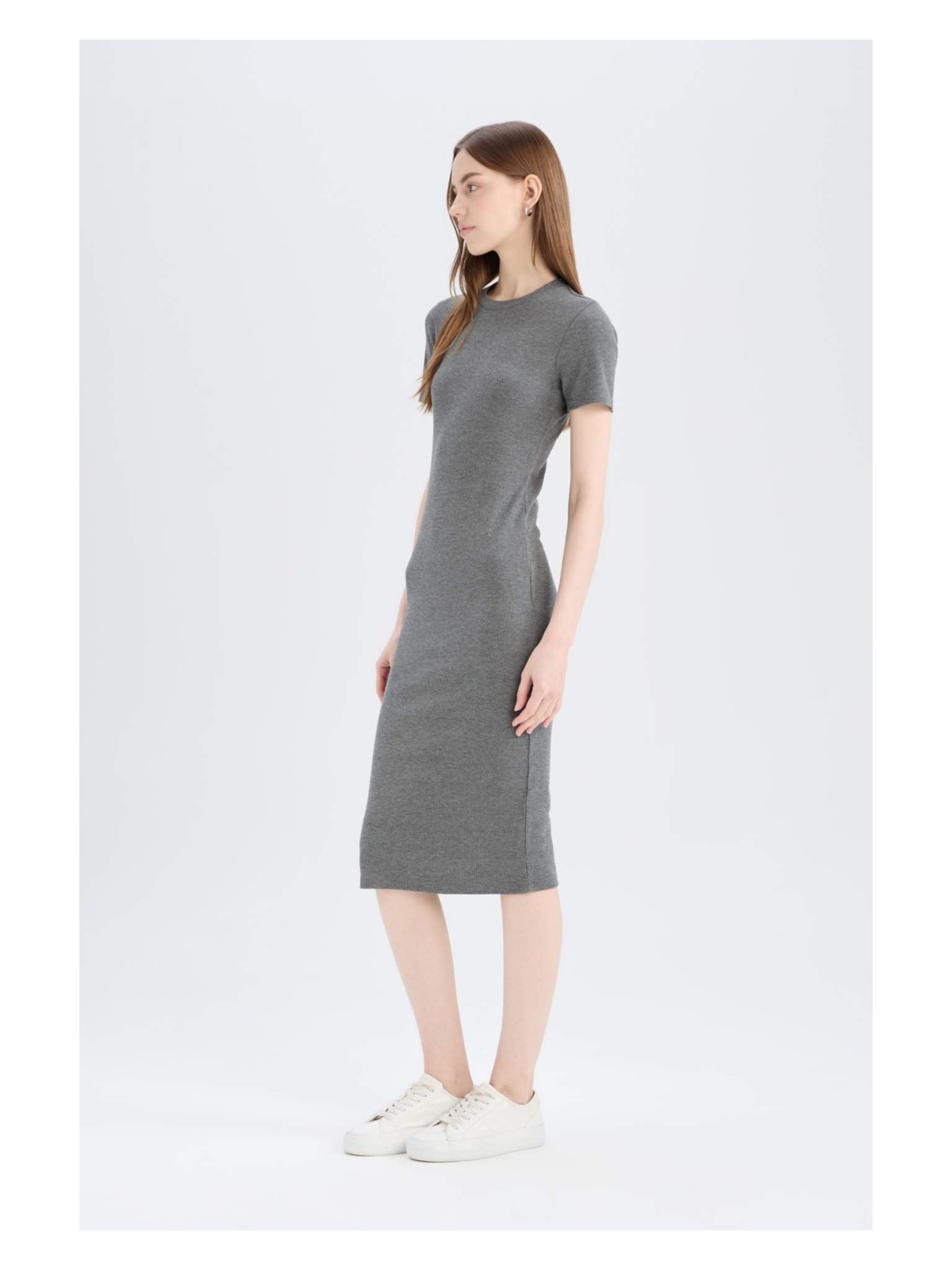 DeFacto Bodycon Vücudu Saran Basic Fitilli Kaşkorse Midi Elbise E6926AX25SP
