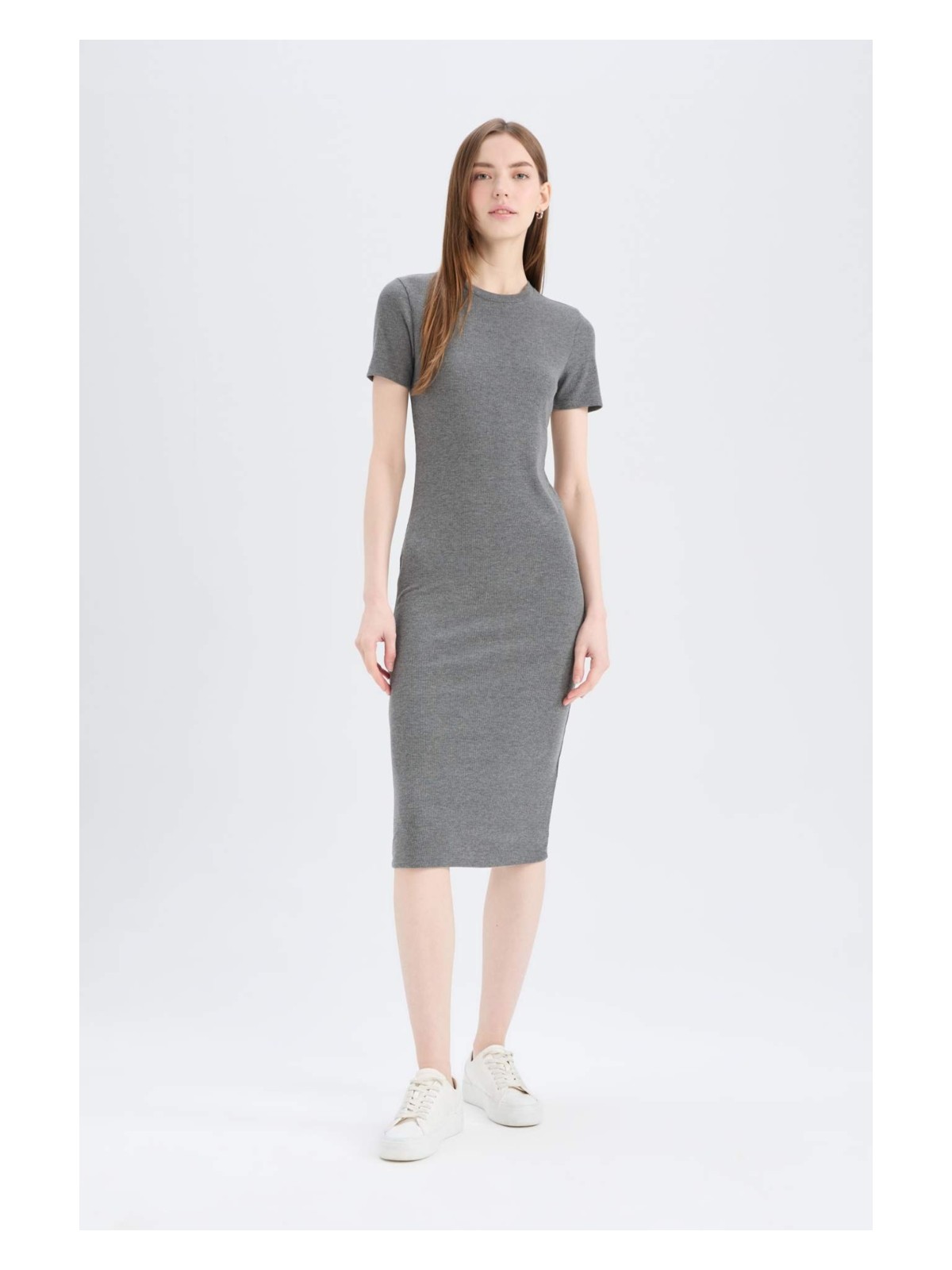 DeFacto Bodycon Vücudu Saran Basic Fitilli Kaşkorse Midi Elbise E6926AX25SP - Görsel 2