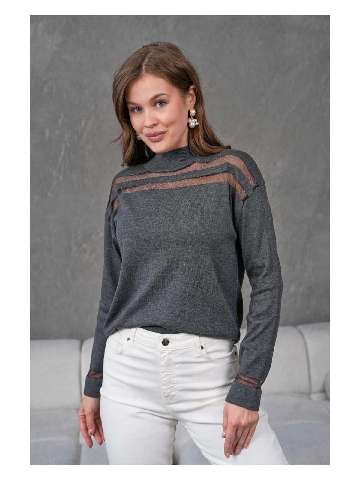 Irmak Kerekli Transparan Çizgili Triko Kazak Triko Bluz 1107 - Görsel 7