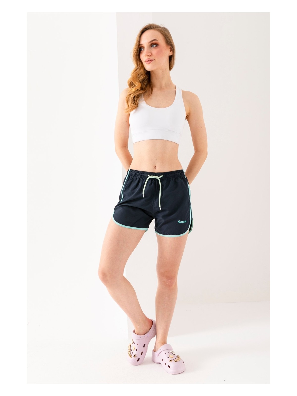 Giysa Kadın Deniz Şortu İp Bağlama Hafif Lastikli Bel Kısa Kesim Gri - 5402 - Görsel 3