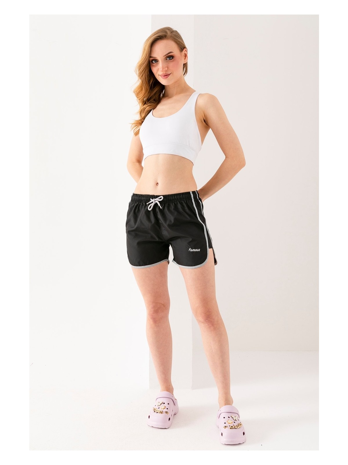 Giysa Kadın Deniz Şortu İp Bağlama Hafif Lastikli Bel Kısa Kesim Gri - 5402 - Görsel 8