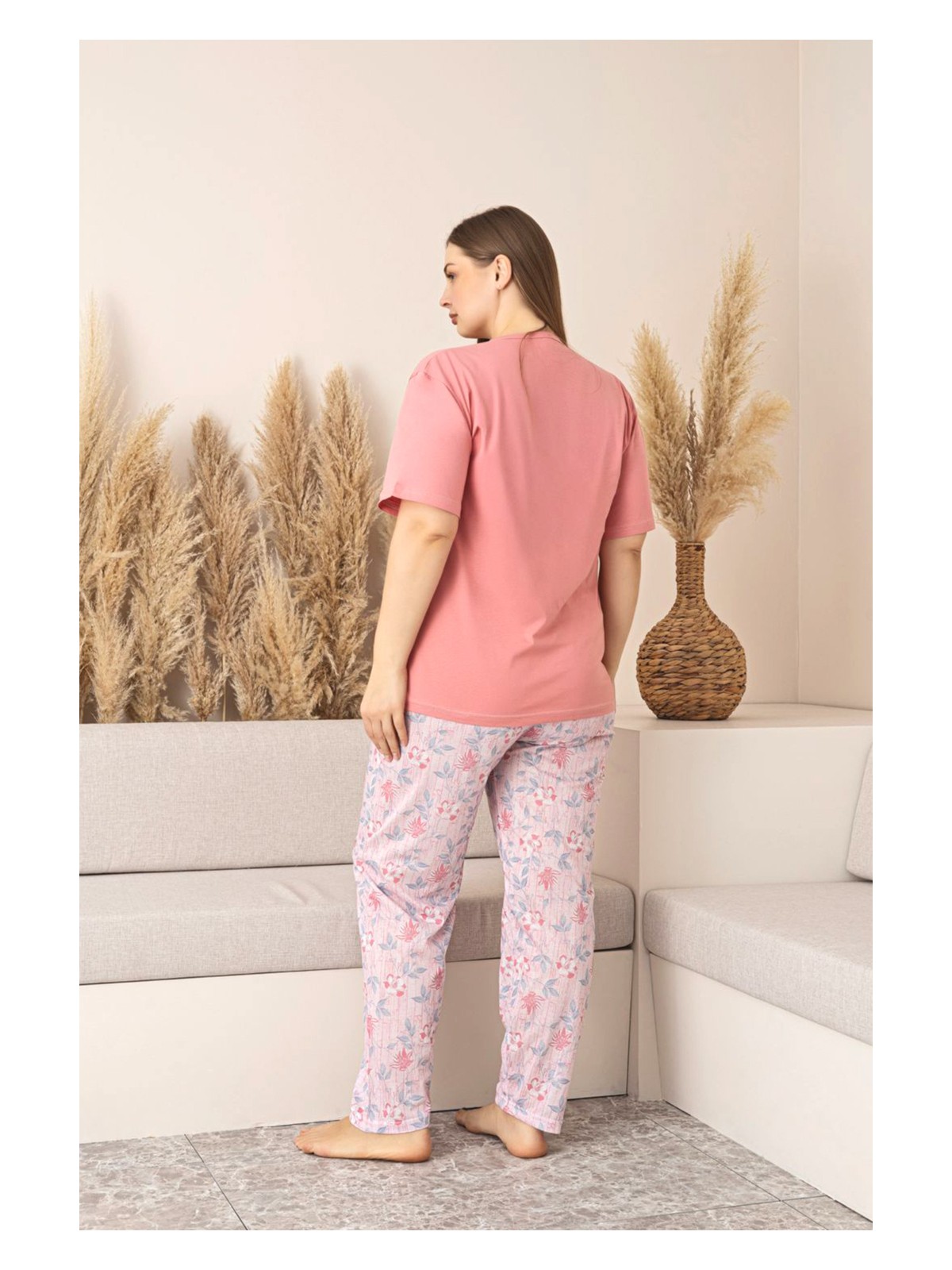 Nisanca %100 Pamuk Büyük Beden Kısa Kol Kadın Pijama Takımı - Görsel 5