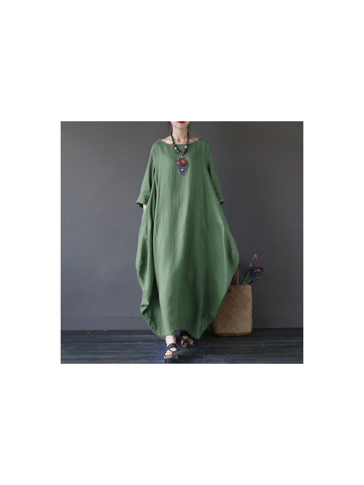 1Tarz Keten Rahat Baharlık Salaş Panço Kadın Elbise