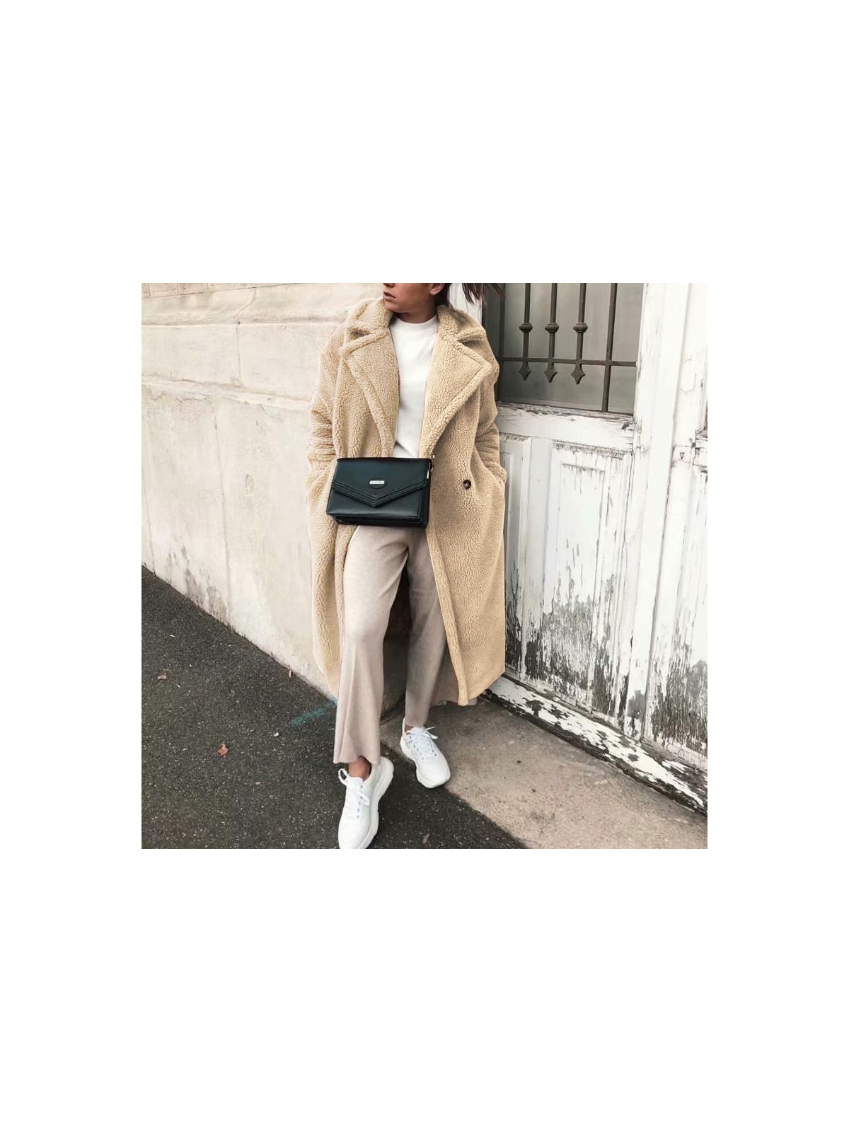 1Tarz Peluş Kışlık Kadın Düğmeli Tüylü Ceket