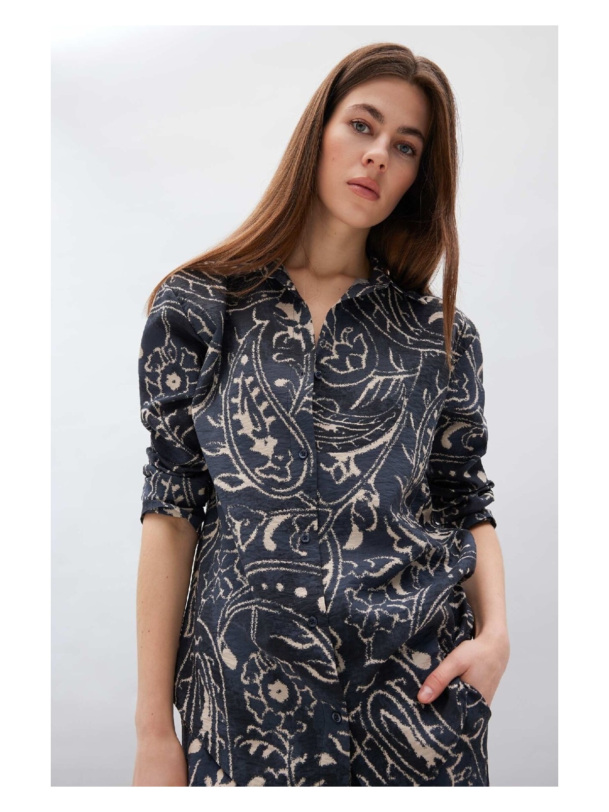 DeFacto Oversize Geniş Kalıp Desenli Uzun Kollu Gömlek D4511AX25SM