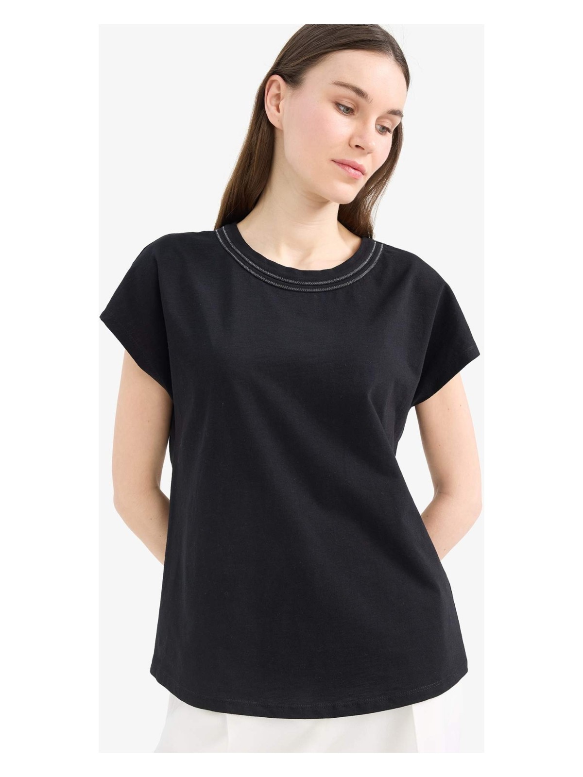 DeFacto %100 Pamuk Basic Flamlı Tişört E1159AX25SM - Görsel 3