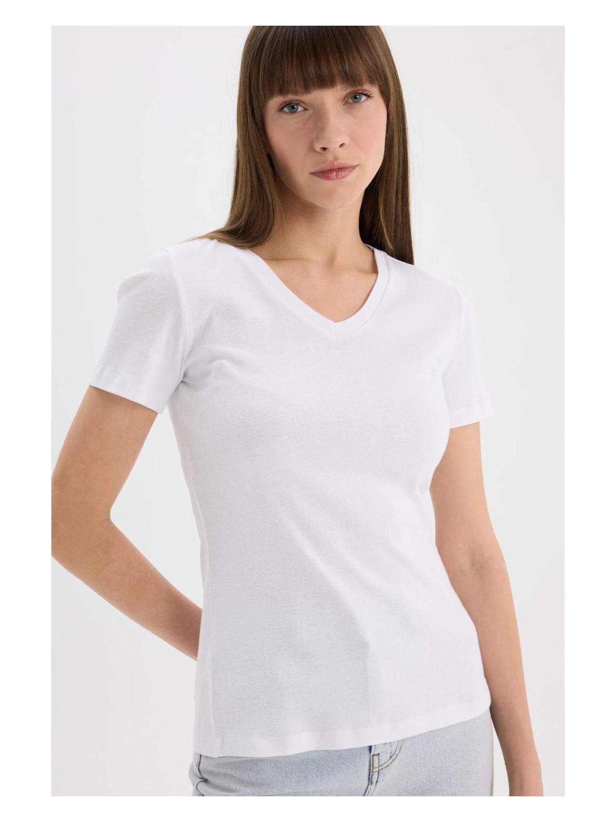 DeFacto %100 Pamuk Slim Fit Basic Ribana Tişört I1080AZ25SP - Görsel 4