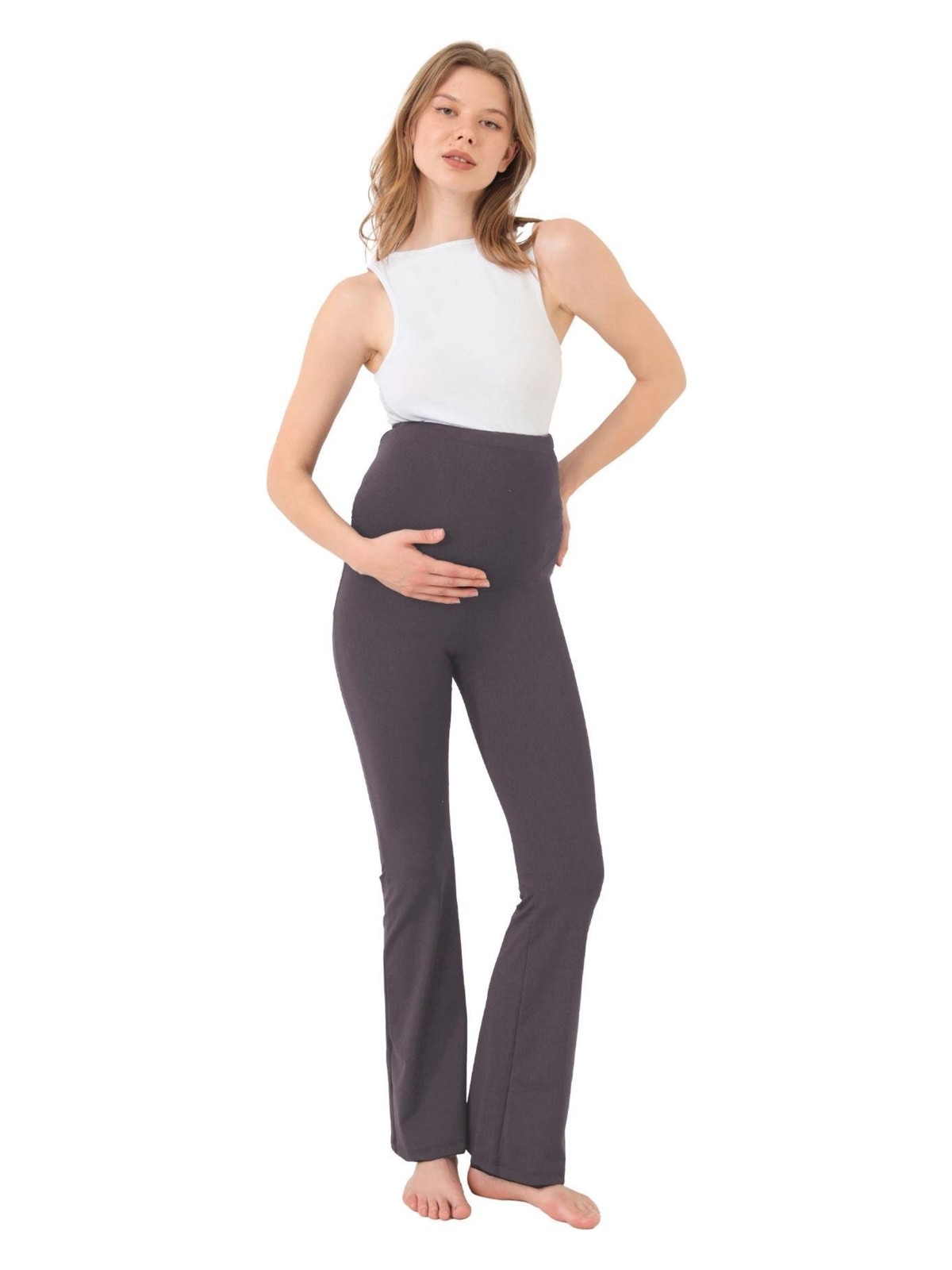 Cottonhill Lacivert Yüksek Bel Hamile Ispanyol Paça Kadın Tayt - Görsel 5