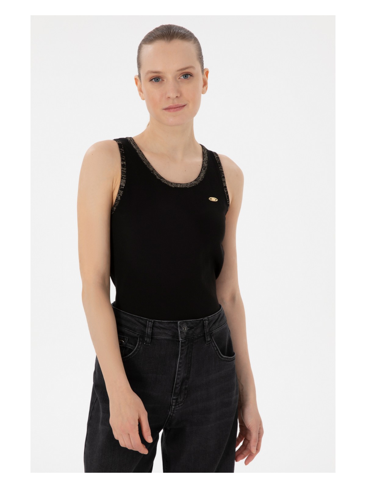 U.S. Polo Assn. Kadın Lila Bisiklet Yaka Triko Tişört 50306480-VR034 - Görsel 4