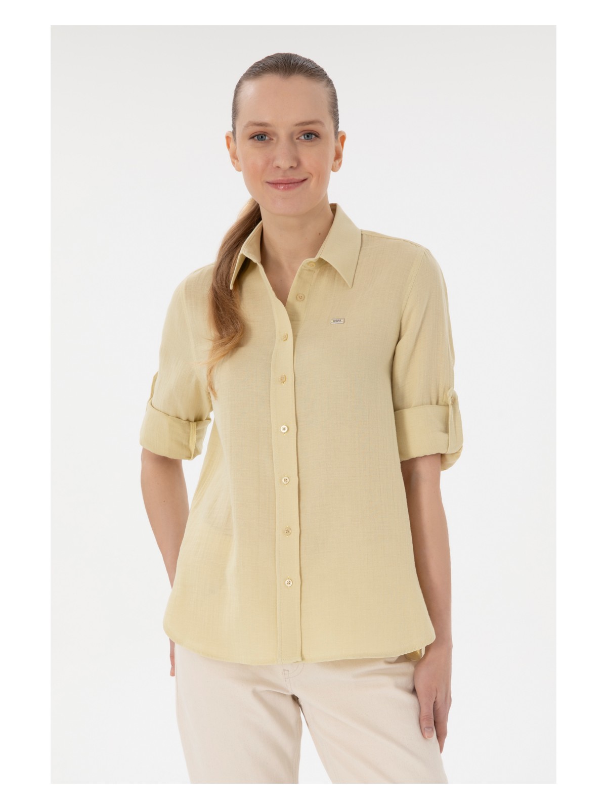 U.S. Polo Assn. Kadın Açık Haki Uzun Kollu Tunik Gömlek 50306473-VR183