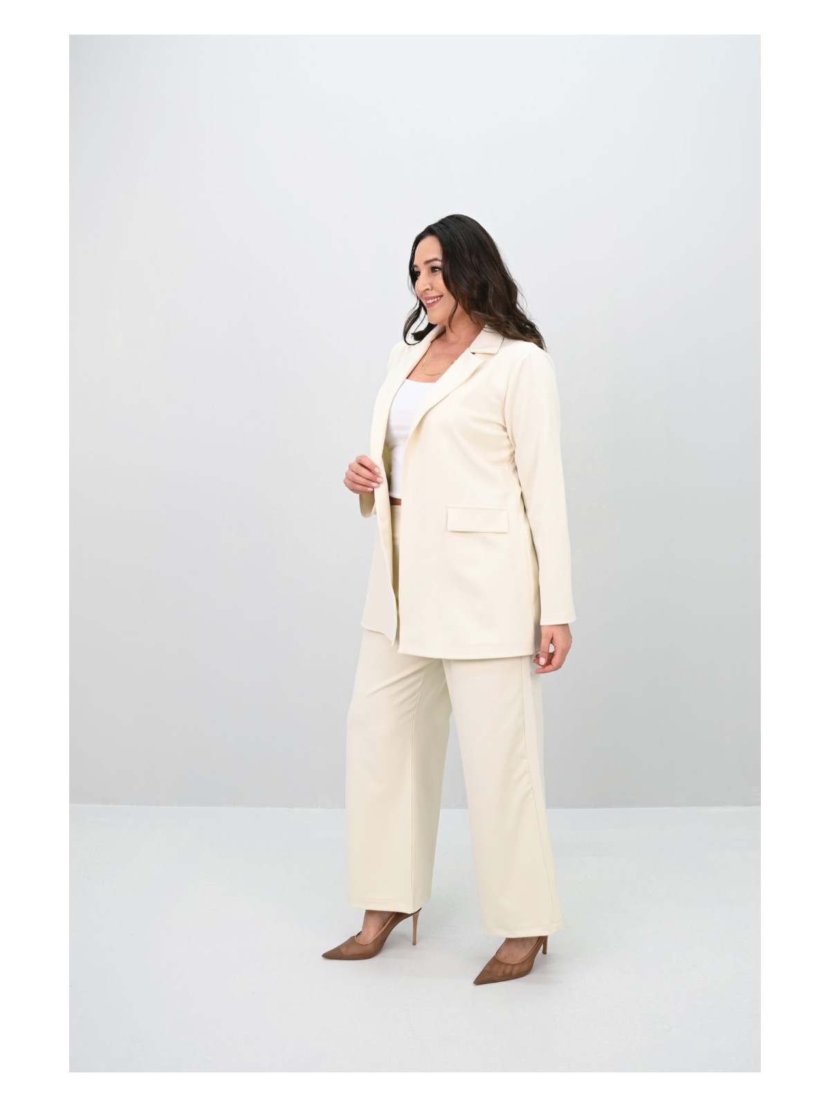 Koza Butik Kadın Büyük Beden Geniş Paça Ceket Pantolon Takım 9008-25 - Görsel 5