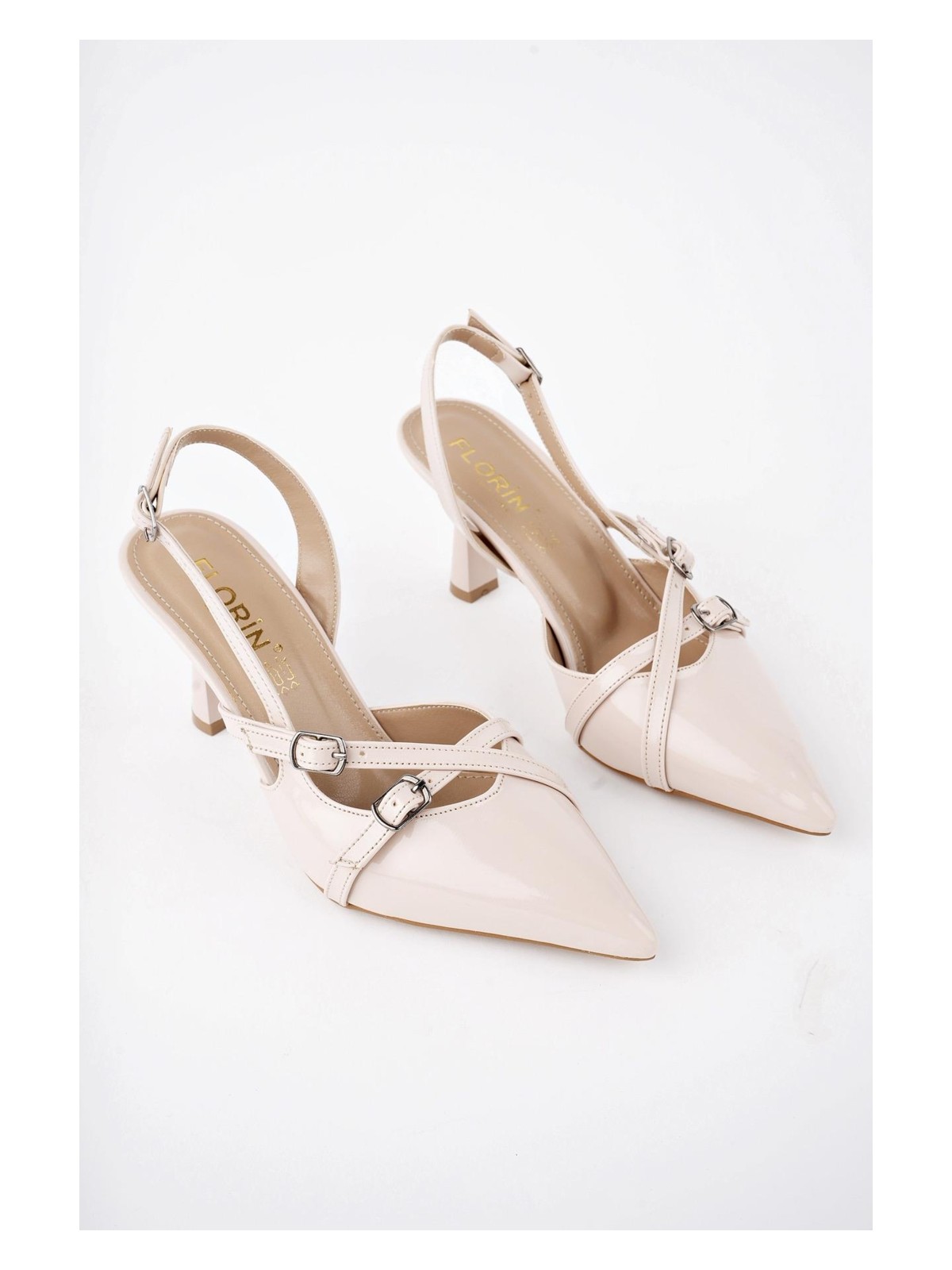 Muggo Michelle Garantili Arkası Açık Kemer Detaylı Iki Bantlı Rugan Kadın Topuklu Ayakkabı - Görsel 3