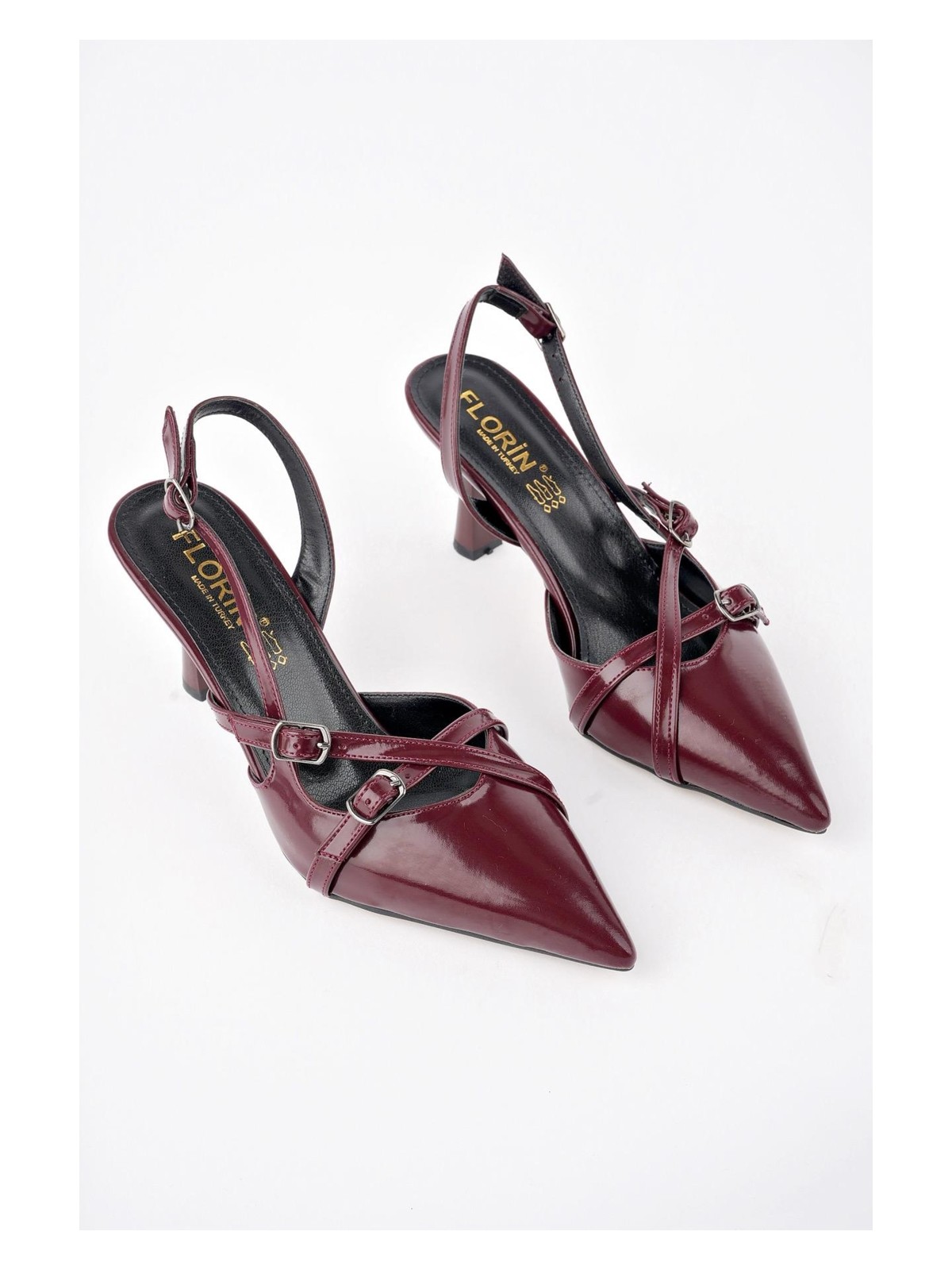 Muggo Michelle Garantili Arkası Açık Kemer Detaylı Iki Bantlı Rugan Kadın Topuklu Ayakkabı - Görsel 4