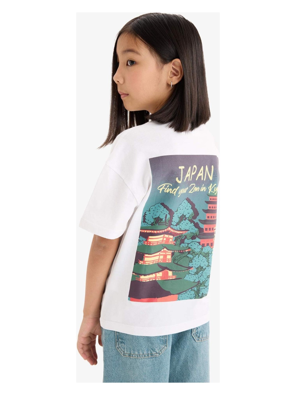 DeFacto Relax Fit Bisiklet Yaka Sırt Baskılı Kısa Kollu Tişört Kız Çocuk E0387A825SM - Görsel 3