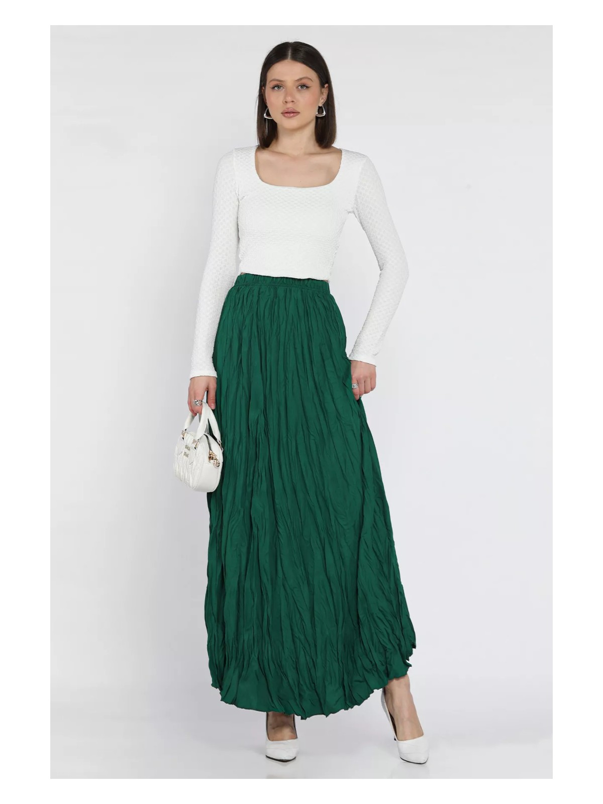 Gülseli Kadın Bel Lastikli Krinkıl Vual Etek