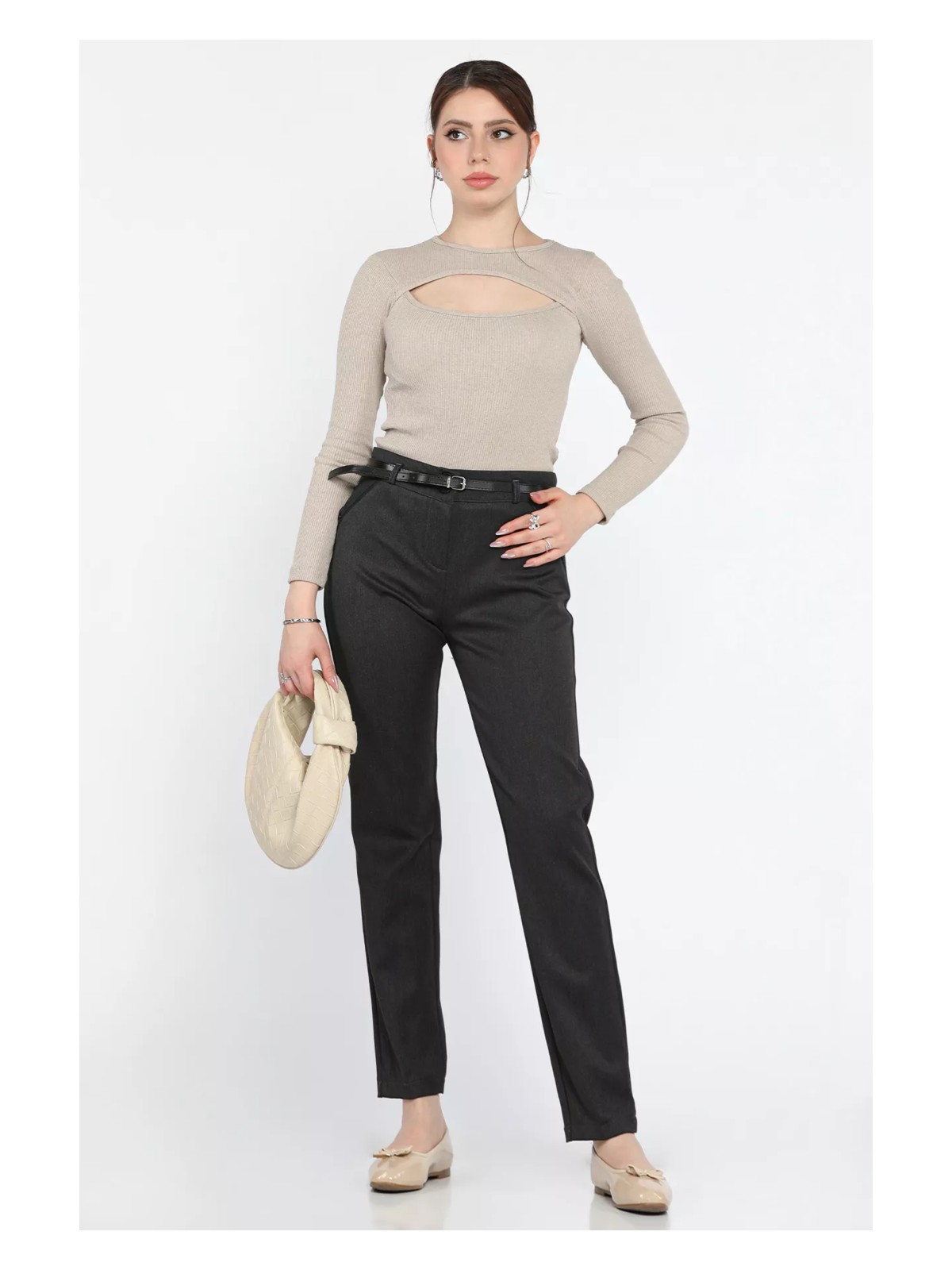 Gülseli Büyük Beden Kadın Kemerli Kumaş Pantolon - Görsel 4