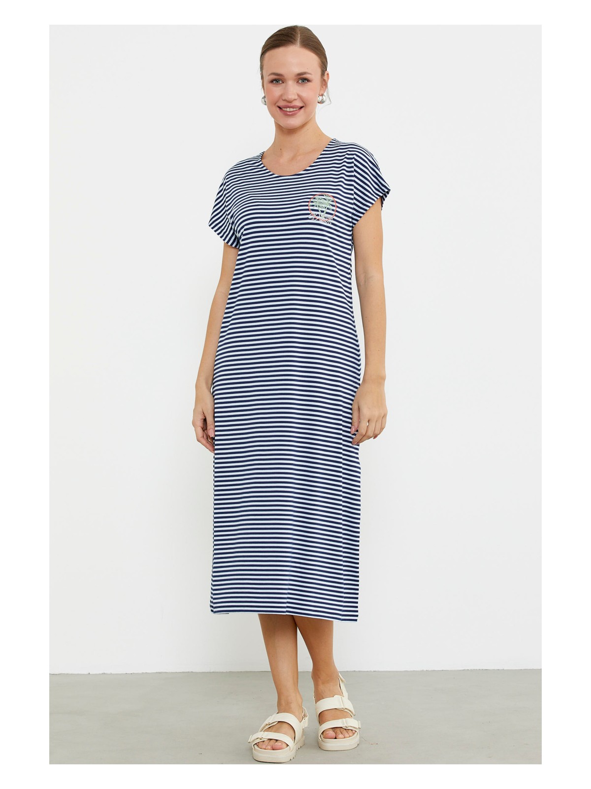 Sementa Nakış Detaylı Marine Penye Elbise - Lacivert