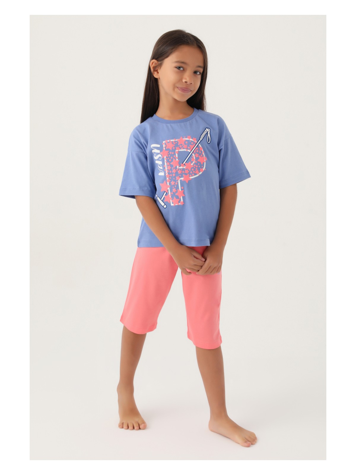 U.S. Polo Assn. Kız Çocuk Mavi Capri Alt Üst Takım 50315467-VR036