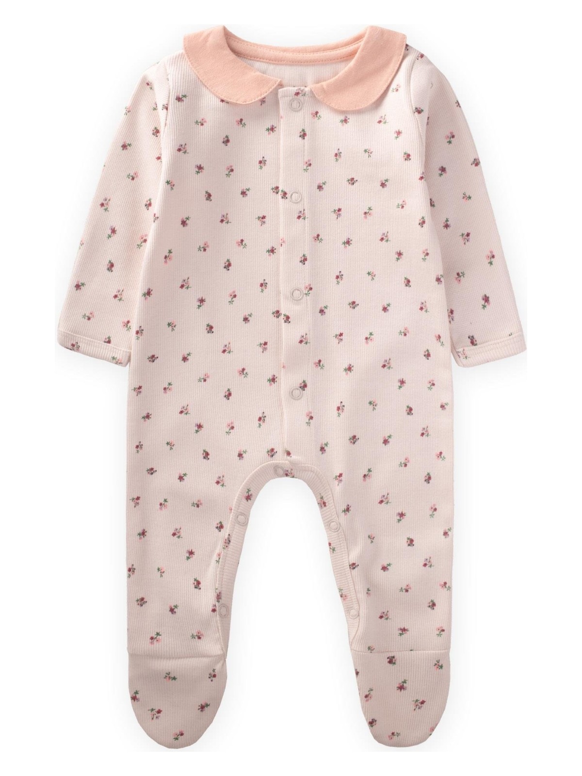 Cigit Çıtır Çiçek Desenli Bebe Yaka Tulum 0-9 Ay Ekru