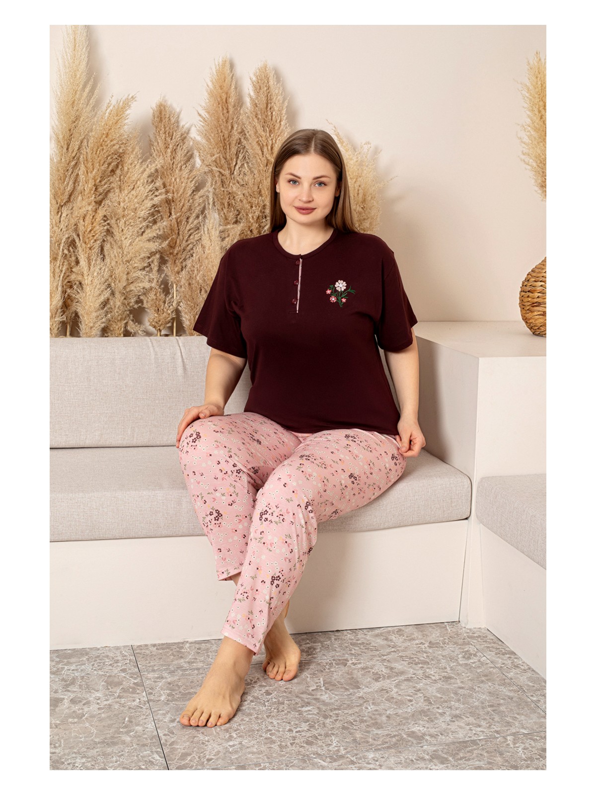 Nisanca %100 Pamuk Büyük Beden Kısa Kol Kadın Pijama Takımı - Görsel 7