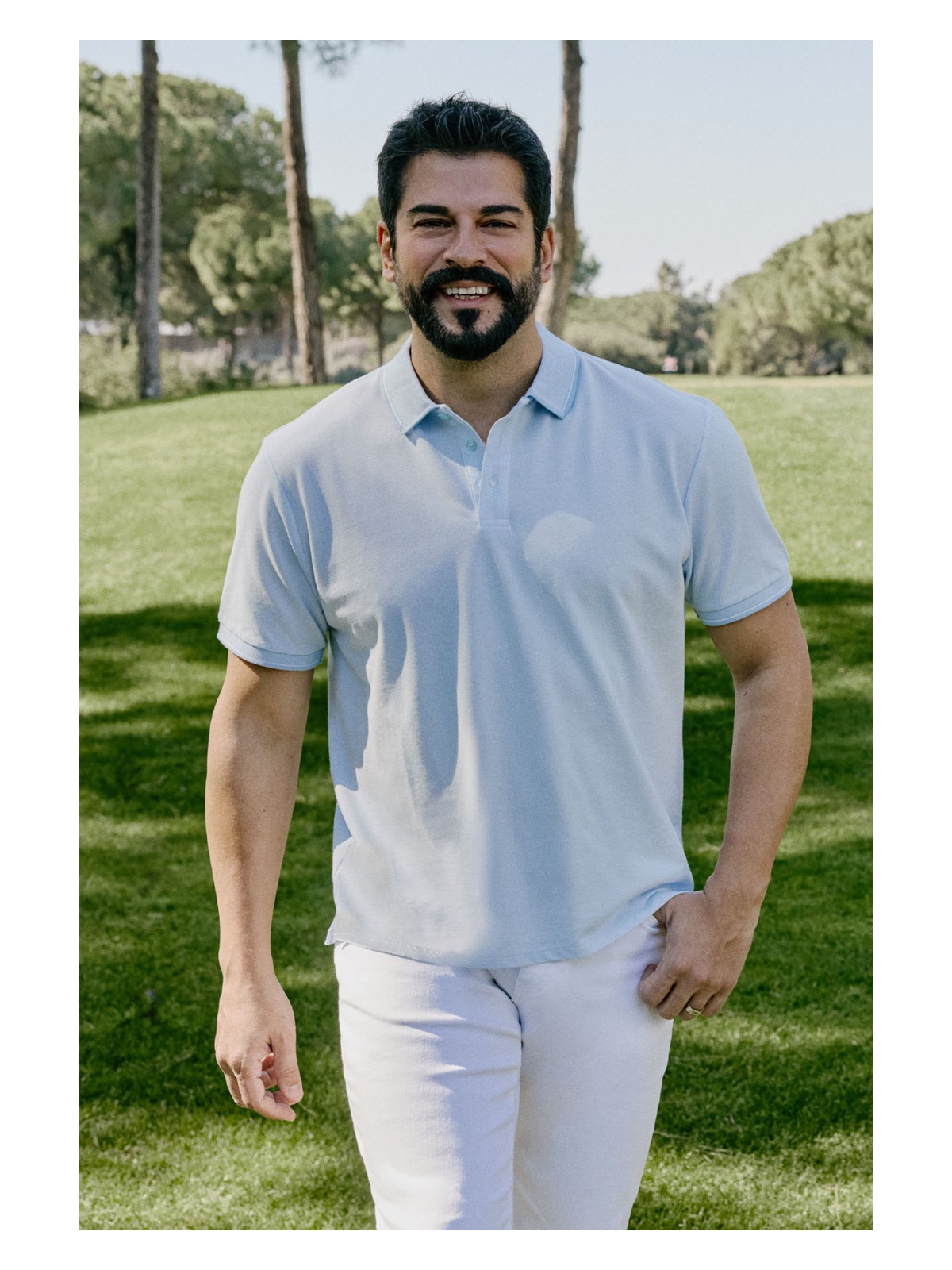 Altınyıldız Classics AC&Co / Altınyıldız Classics Erkek Çekmeyen Pamuklu Kumaş Slim Fit Dar Kesim Açık Mavi Kıvrılmaz Polo Yaka Tişört