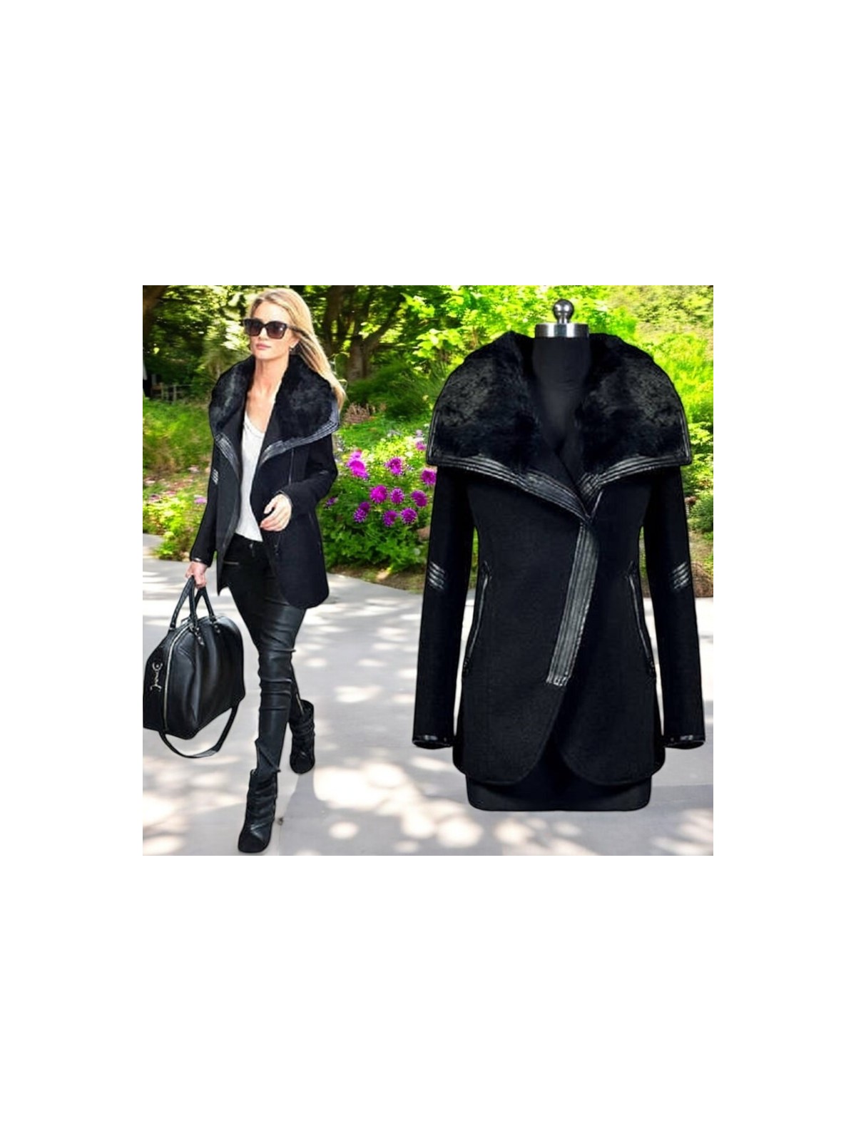 1Tarz Kışlık Kaşmir Yaka Kadın Kaşe Kaban