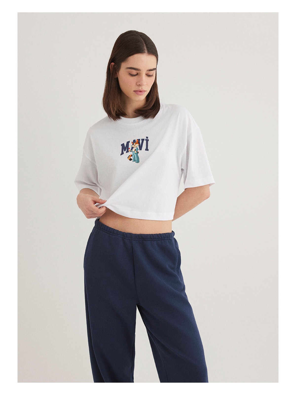 Mavi Kedi Logo Baskılı Beyaz Tişört 1613284-620