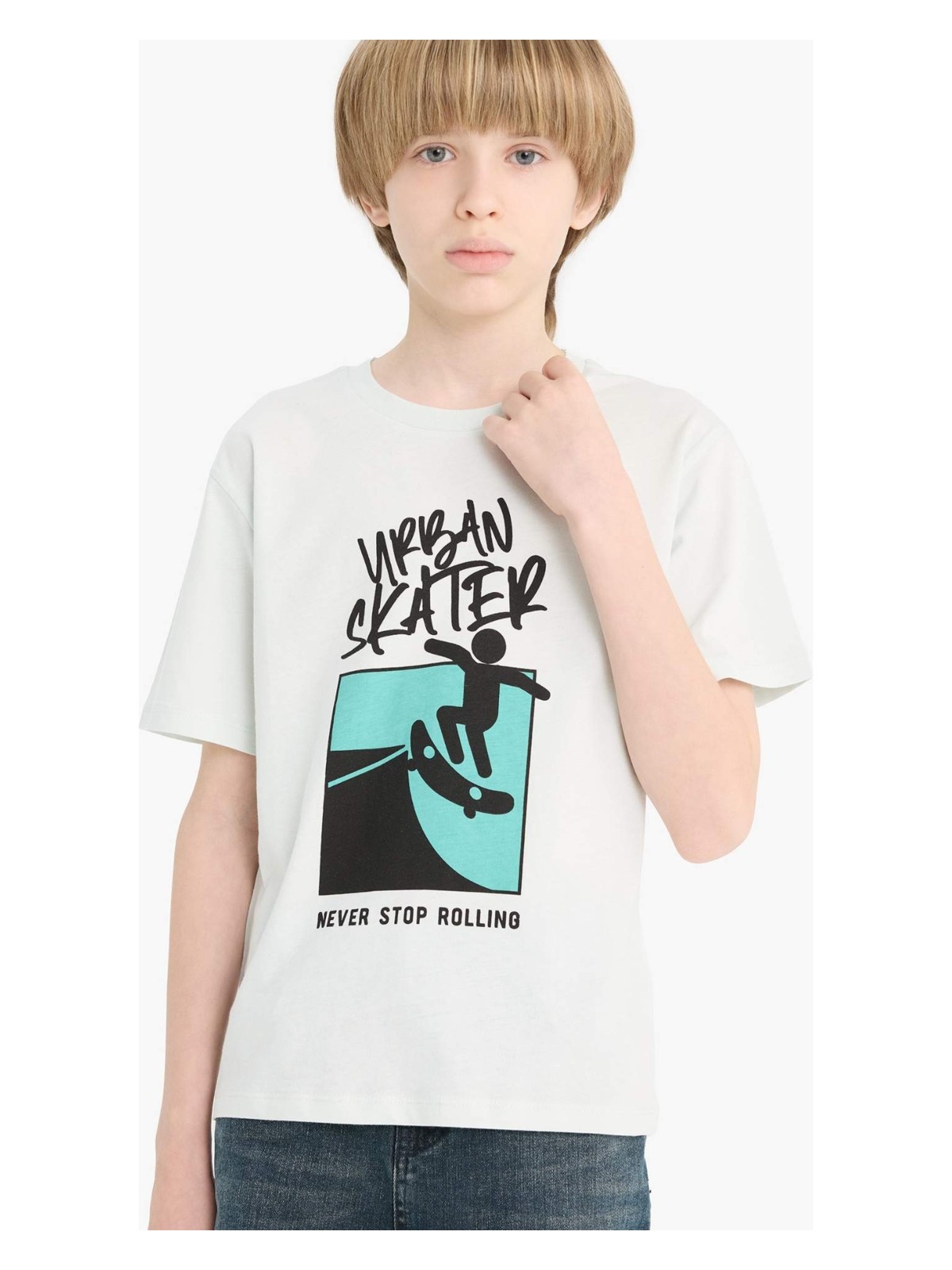 DeFacto Bisiklet Yaka Baskılı Kısa Kollu Tişört Erkek Çocuk F0175A825SM