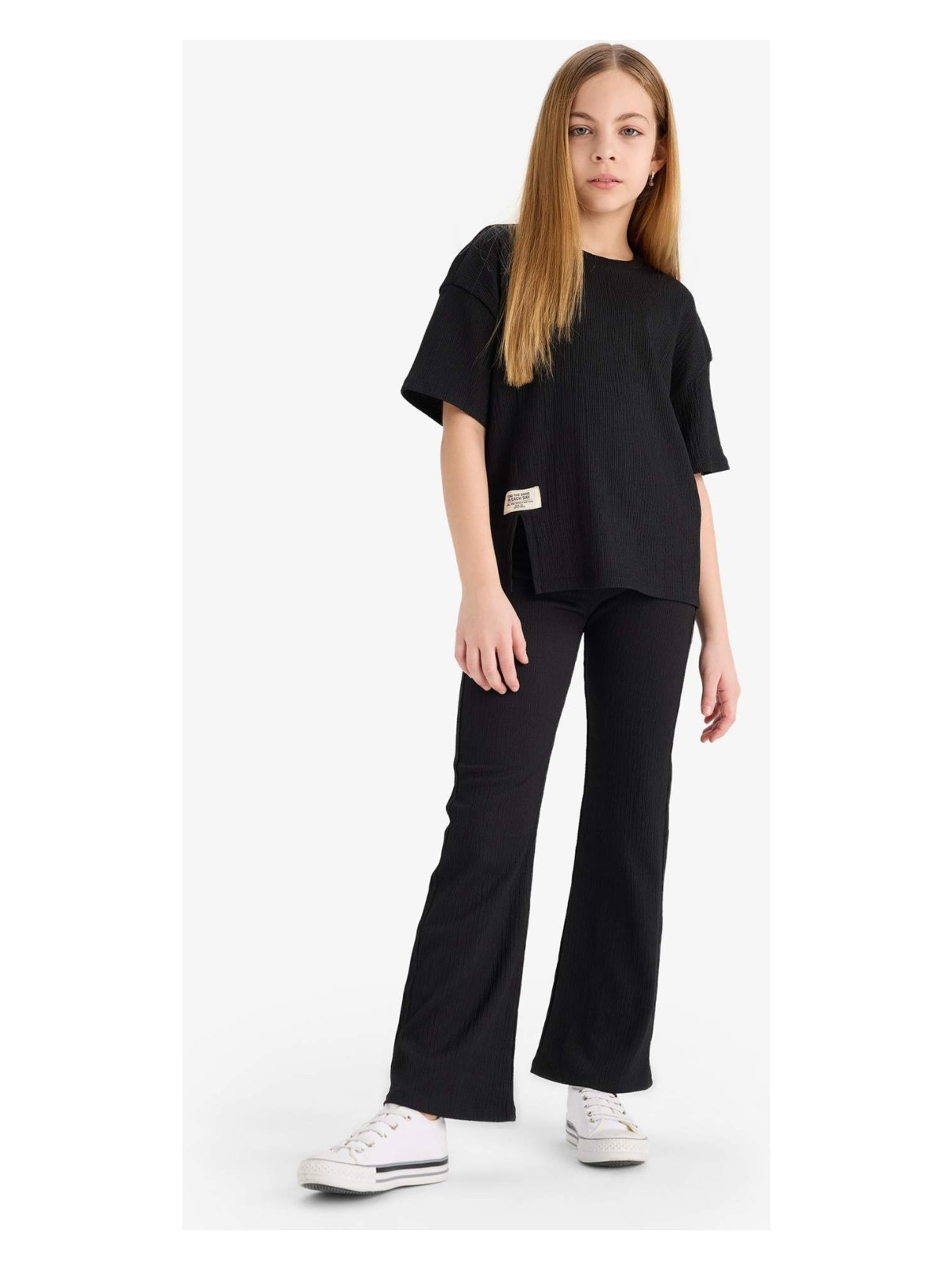 DeFacto Bürümcük 2'li Takım Kısa Kollu Tişört İspanyol Paça Tayt Kız Çocuk E5035A825SM