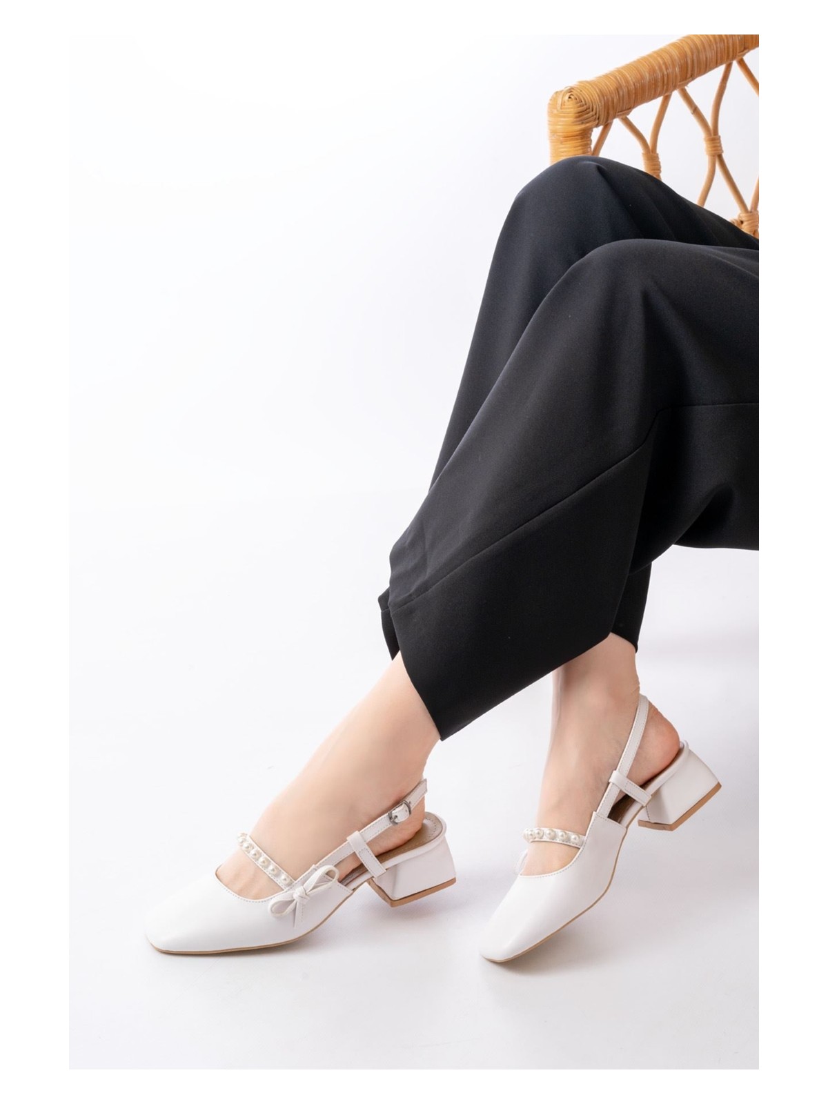 Moda Adam Kadın Maste Incili Kısa Topuklu Ayakkabı - Siyah-Deri - Görsel 5