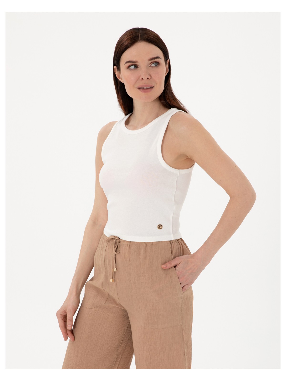 Pierre Cardin Kadın Beyaz Ex. Slim Fit Crop Tişört 50305750-VR013