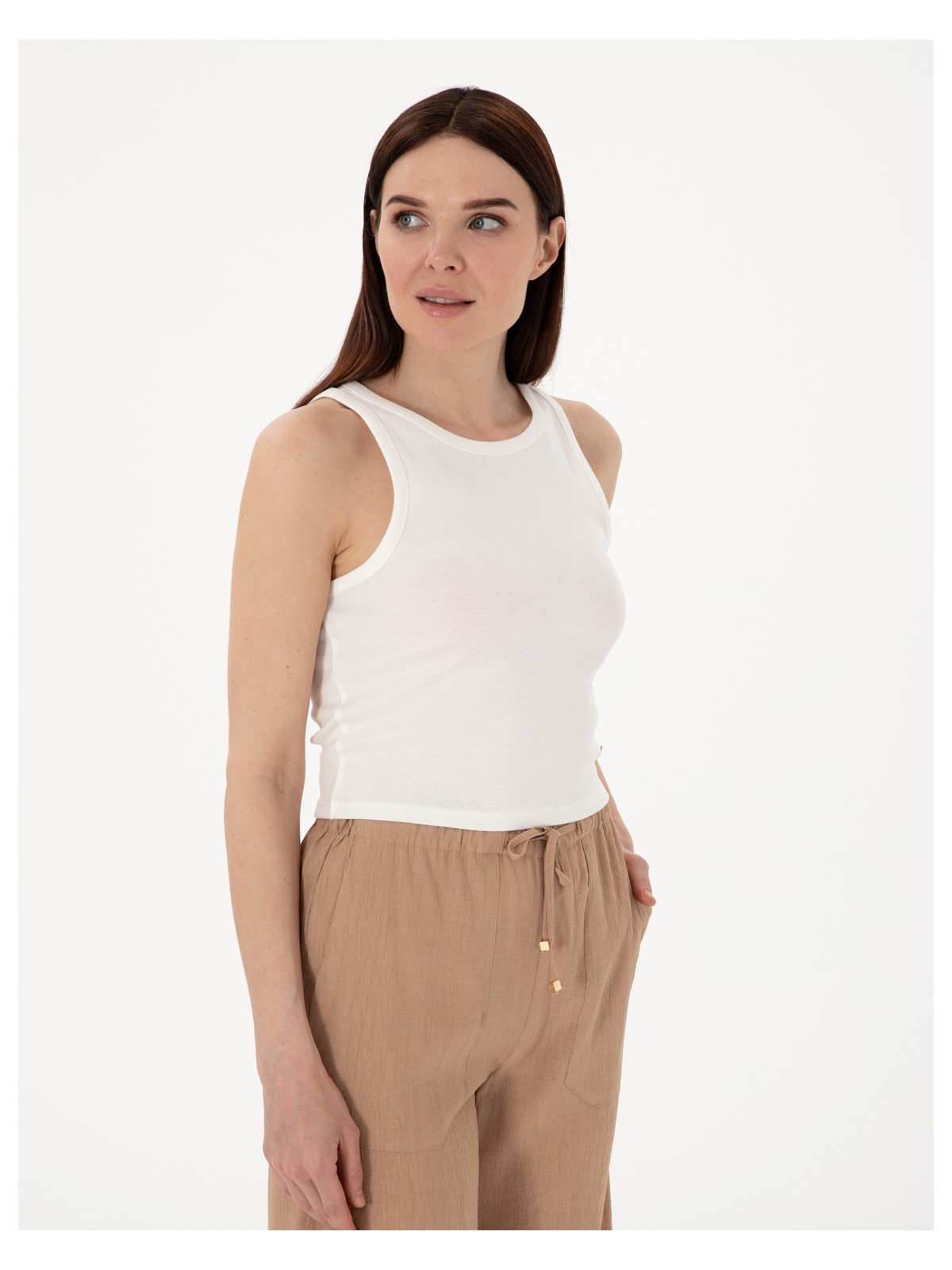 Pierre Cardin Kadın Beyaz Ex. Slim Fit Crop Tişört 50305750-VR013 - Görsel 3